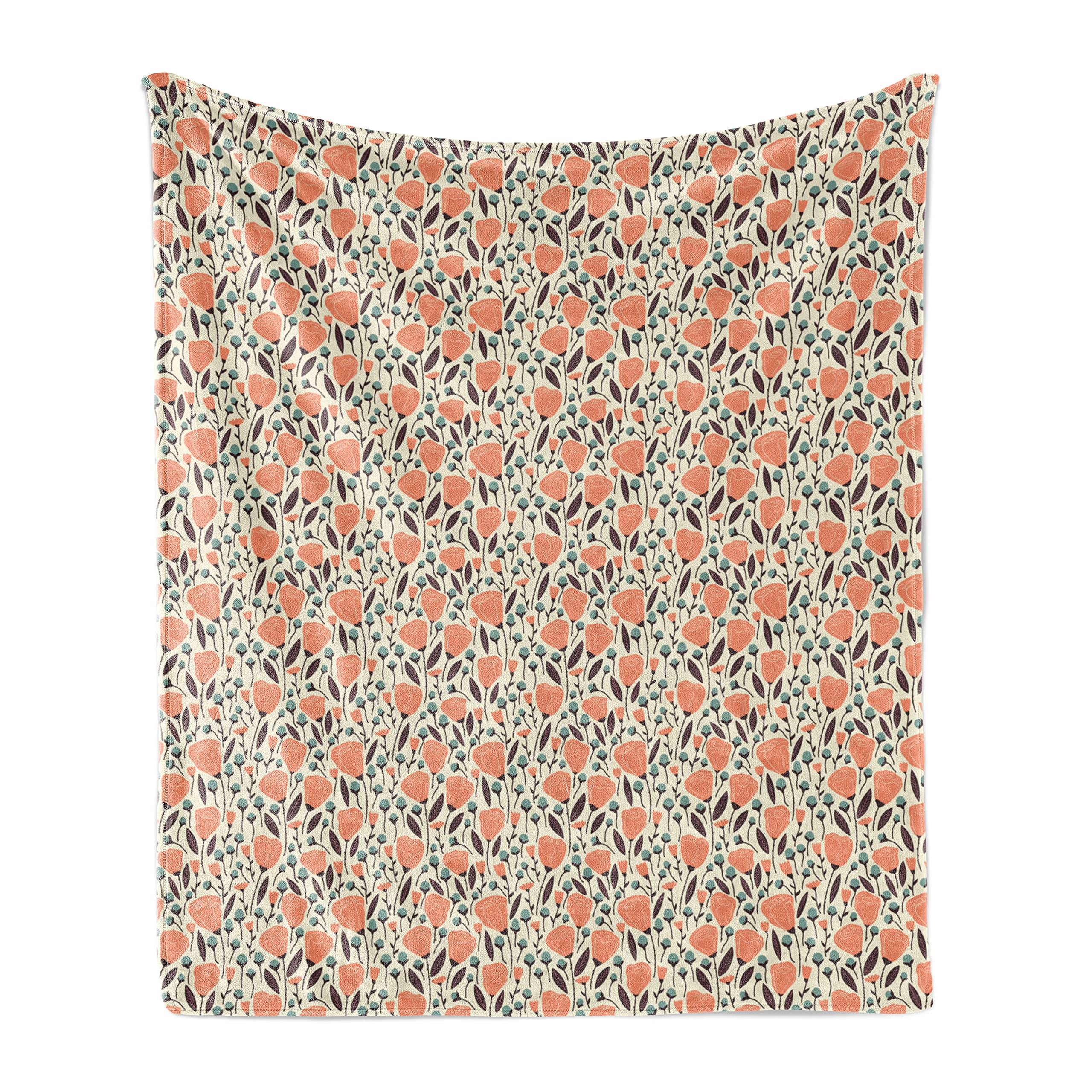 Ambesonne Floral Throw Blanket - Soft Fleece Blanket with Garden Leaves & Blossoms Pattern, 60