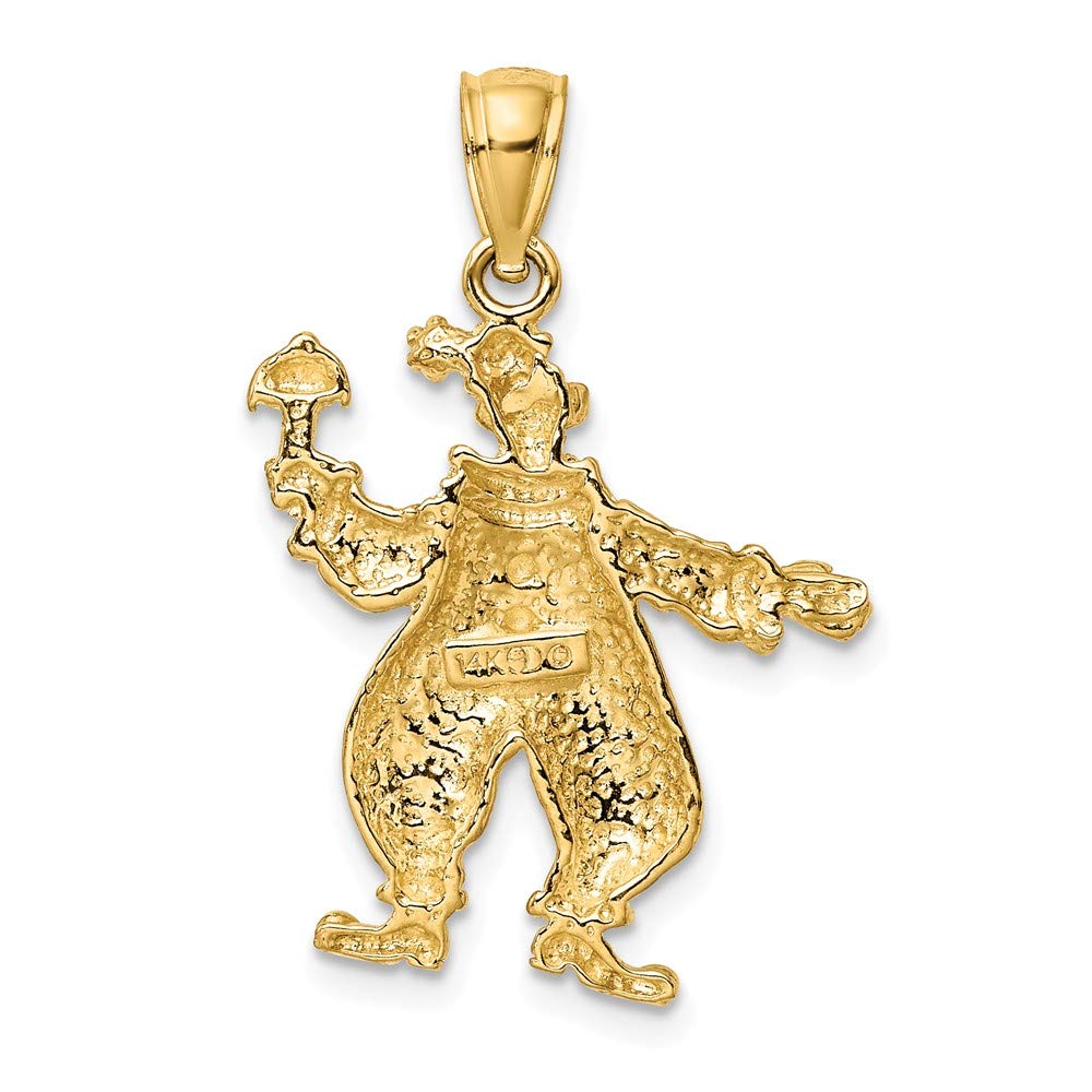 14K Yellow Gold Clown Holding Umbrella 2D Textured Pendant Necklace (1.03