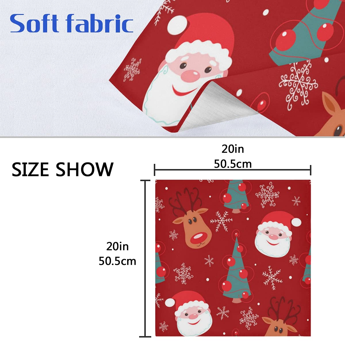 Festive Santa Claus Christmas Cloth Napkins - Set of 6 Reusable 20x20 Inch Polyester Dinner Napkins for Holiday Parties, Weddings & Home Decor (Red & White Holiday Table Setting)