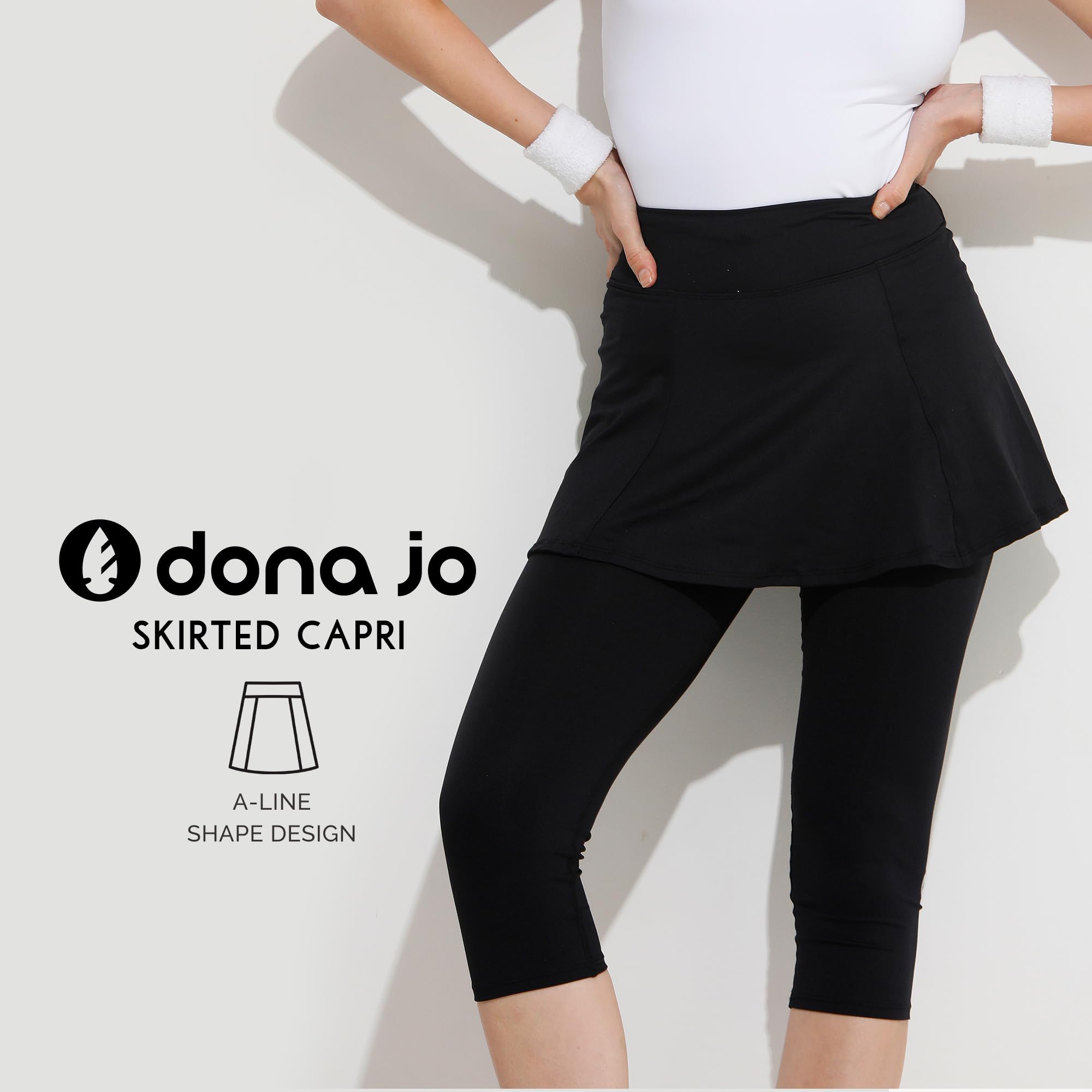 Dona Jo Women's Skirted Capri Pants - Running & Workout Capris with Skirt - Modest Athletic Wear for Yoga, Gym & Casual Sports - Perfect for Outdoor Activities & Fitness Training