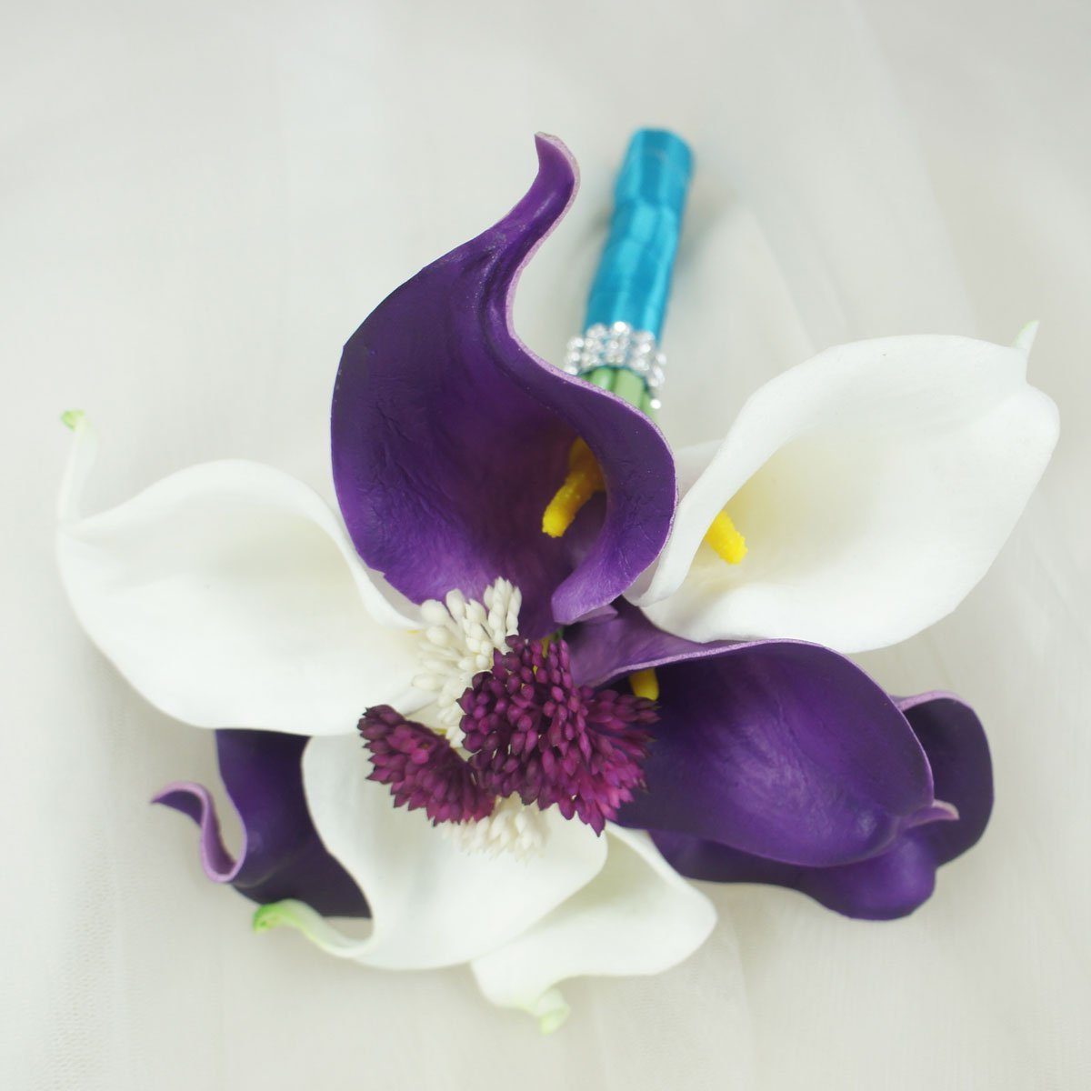 Purple Calla Lilies with Crystals - Wedding Flower Girl Bouquet