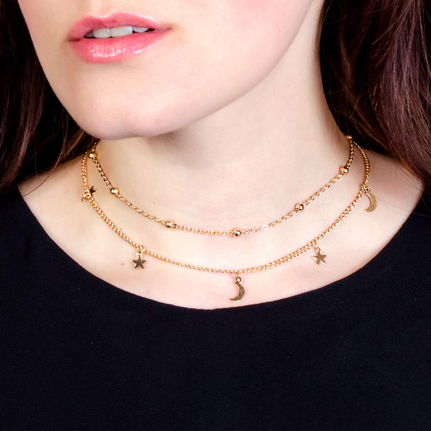 Star Moon Charm Necklace - Dainty Layering Chain Choker for Women | Perfect for Everyday Wear, Date Nights & Gift Giving