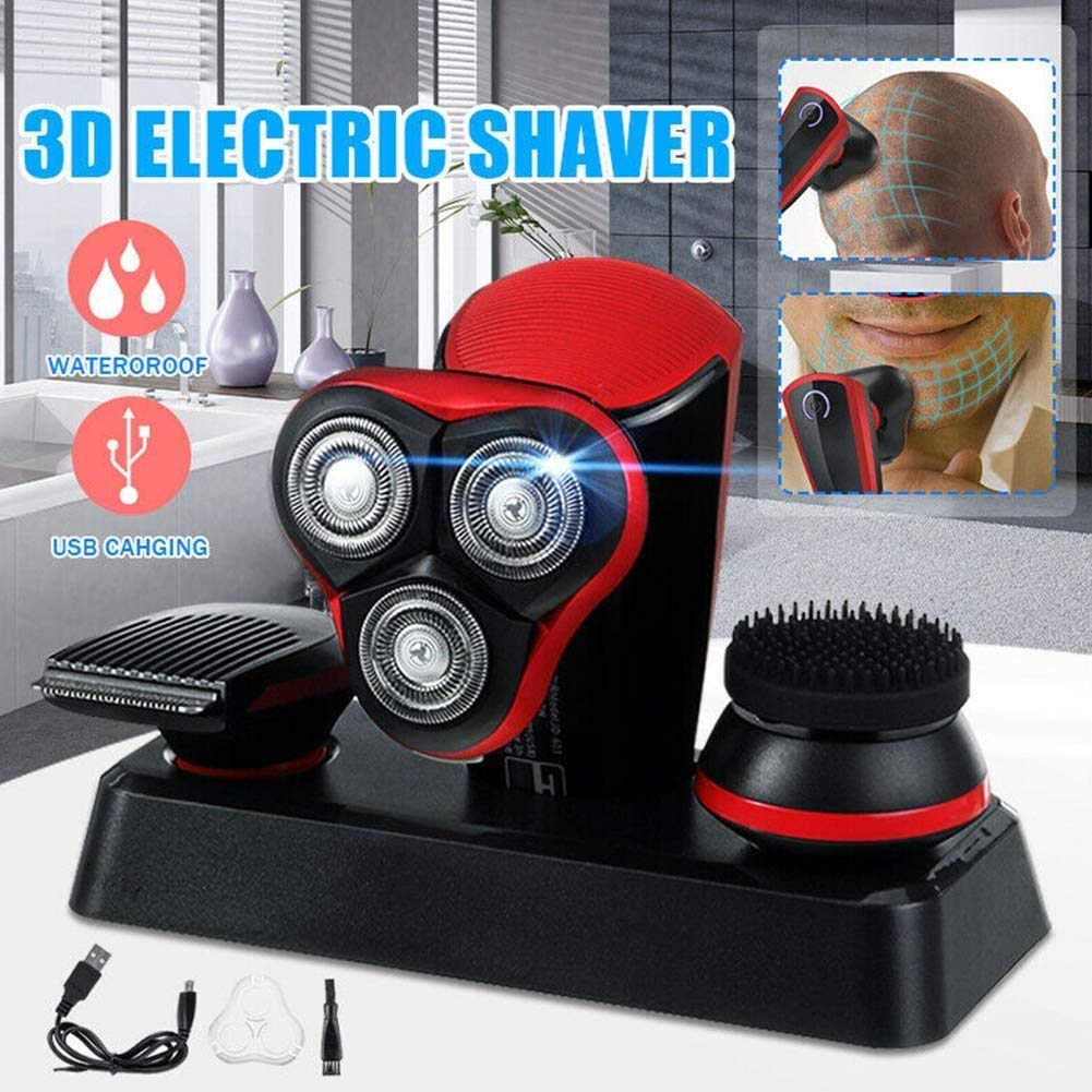 USB Rechargeable 3-in-1 Electric Shaver for Men - Wet/Dry Waterproof Rotary Shaver with Facial Cleaning Brush, Cordless Men's Grooming Kit for Travel & Daily Use