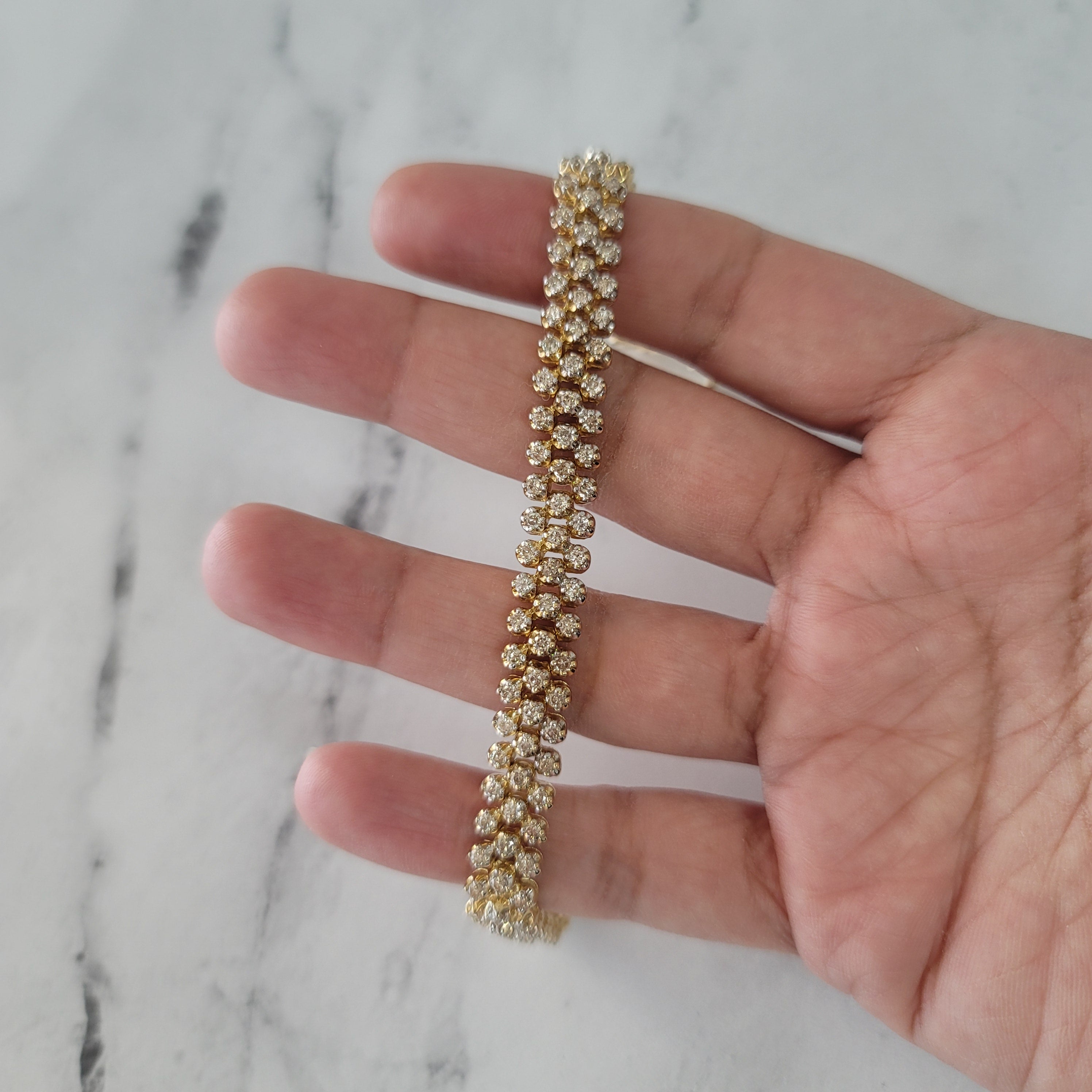 4 Carat 3-Row Diamond Cluster Tennis Bracelet in 14K Yellow Gold - Elegant Jewelry Gift for Women, Perfect for Weddings, Anniversaries & Special Occasions
