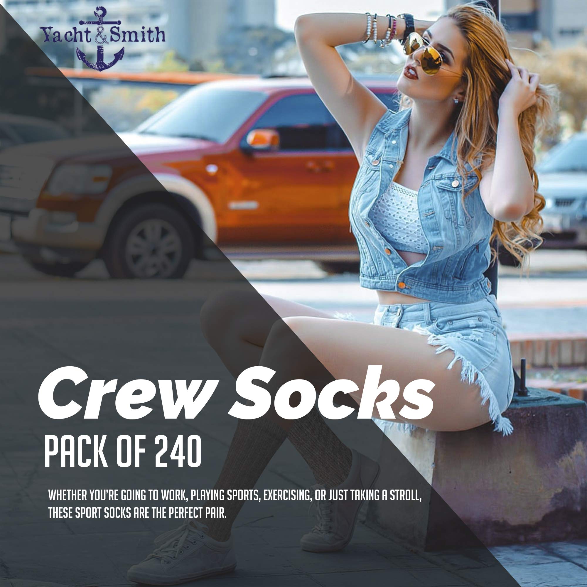 240 Pairs Yacht & Smith Women's Crew Socks Bulk Wholesale - Cotton Athletic Sports Socks for Women Size 9-11 - Perfect for Running, Gym, Yoga & Everyday Comfort