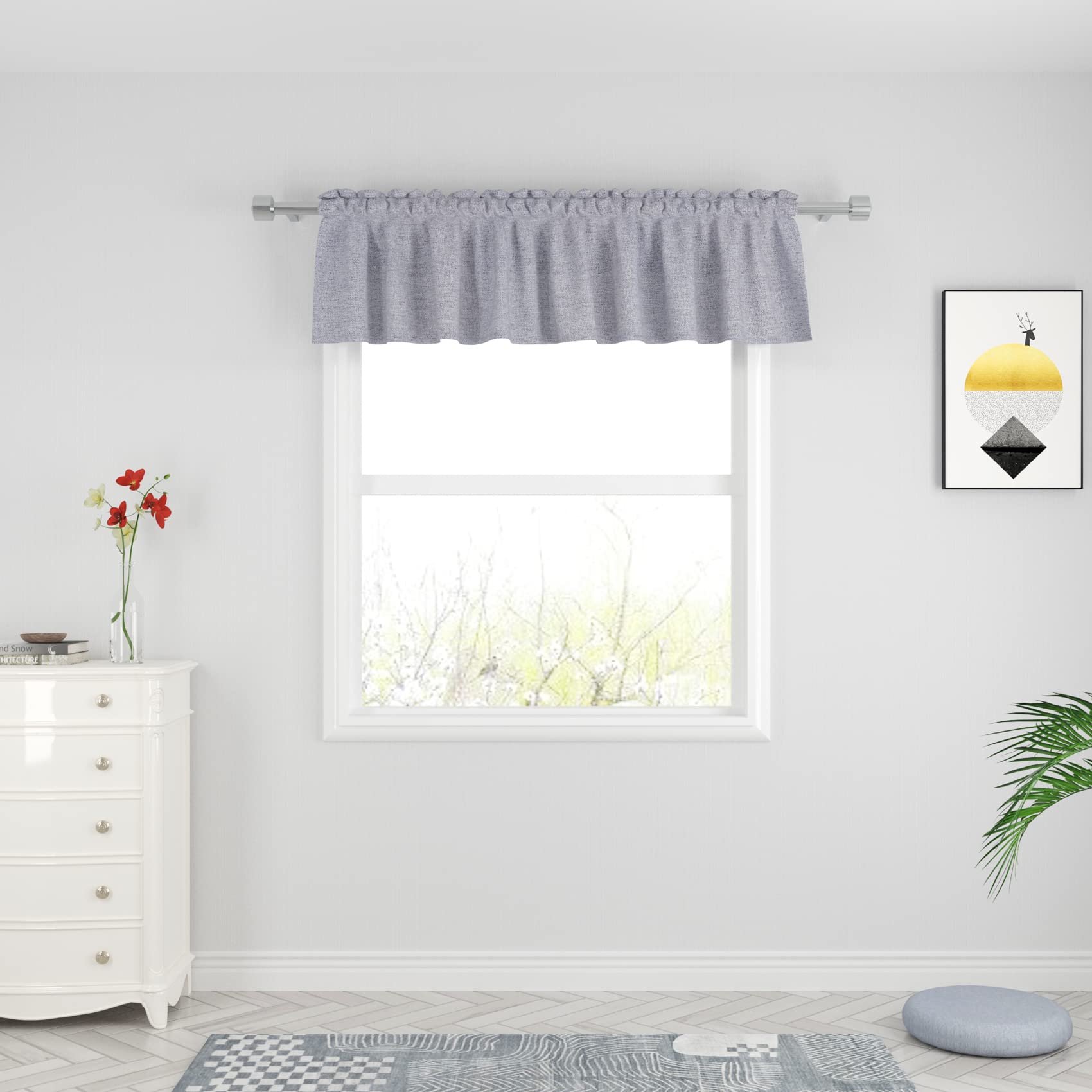 UPOPO 18 Inch Grey Linen Textured Valance Curtain - Rod Pocket Window Topper for Kitchen, Living Room & Bedroom - 1 Panel (54