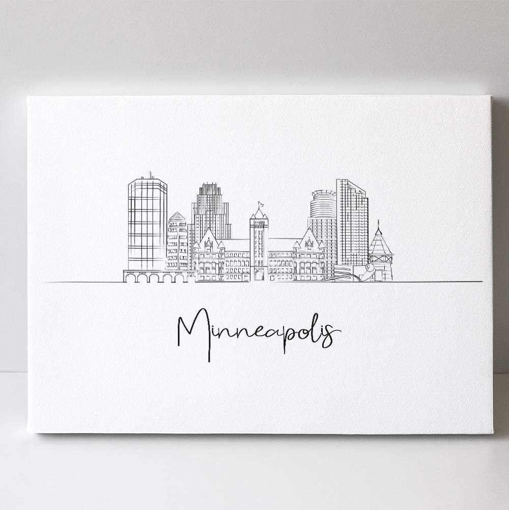 TJ Originals Minneapolis Minnesota Skyline Wall Art Canvas - Black & White Cityscape Painting for Living Room Decor - Unique Travel Anniversary Gift for Home & Office