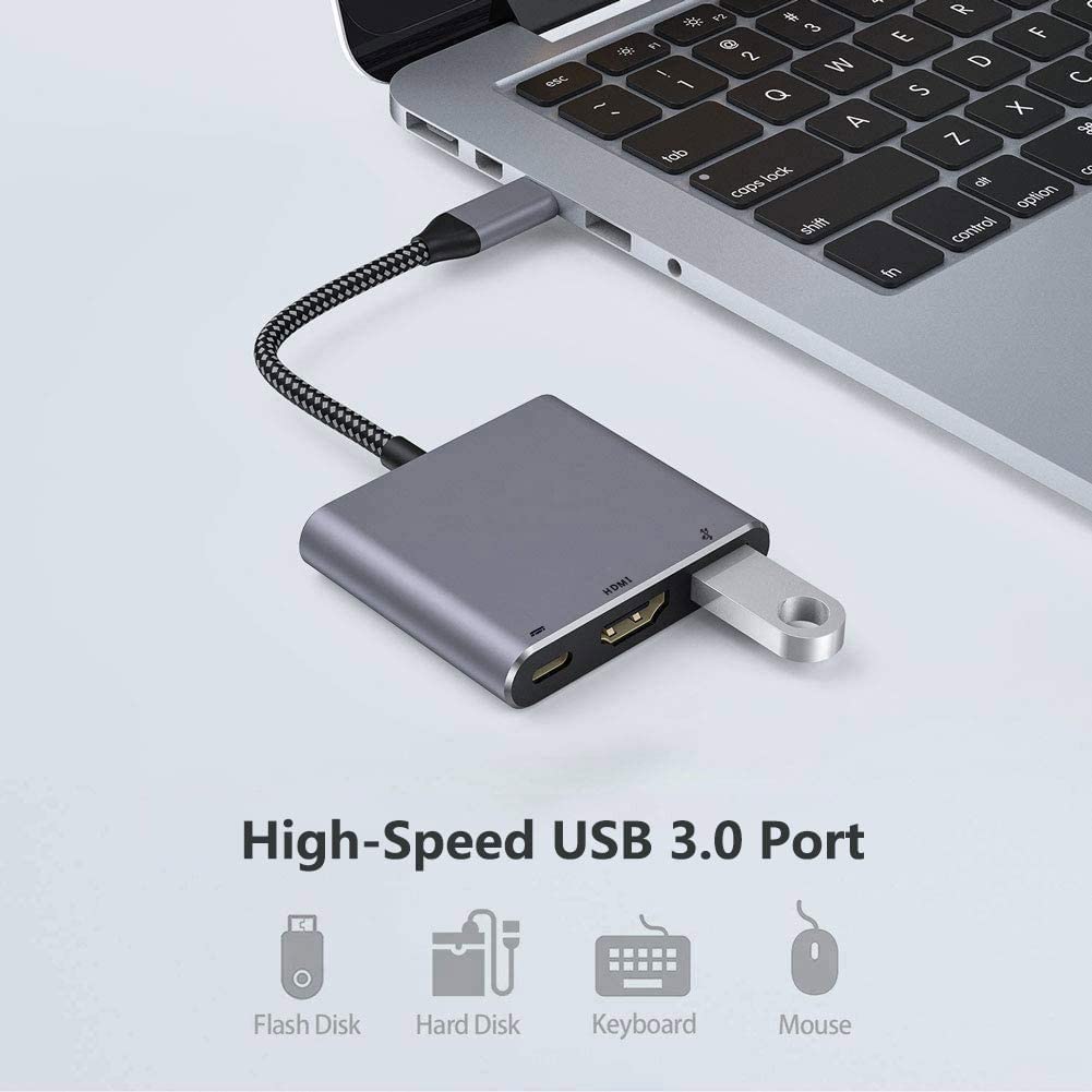 QCEs USB C to HDMI Multiport Adapter with 4K Video, USB 3.0 & PD Charging - Compatible with MacBook Pro, iPhone 15, iPad, Galaxy S24 - Perfect for Home Office, Online Meetings & Entertainment