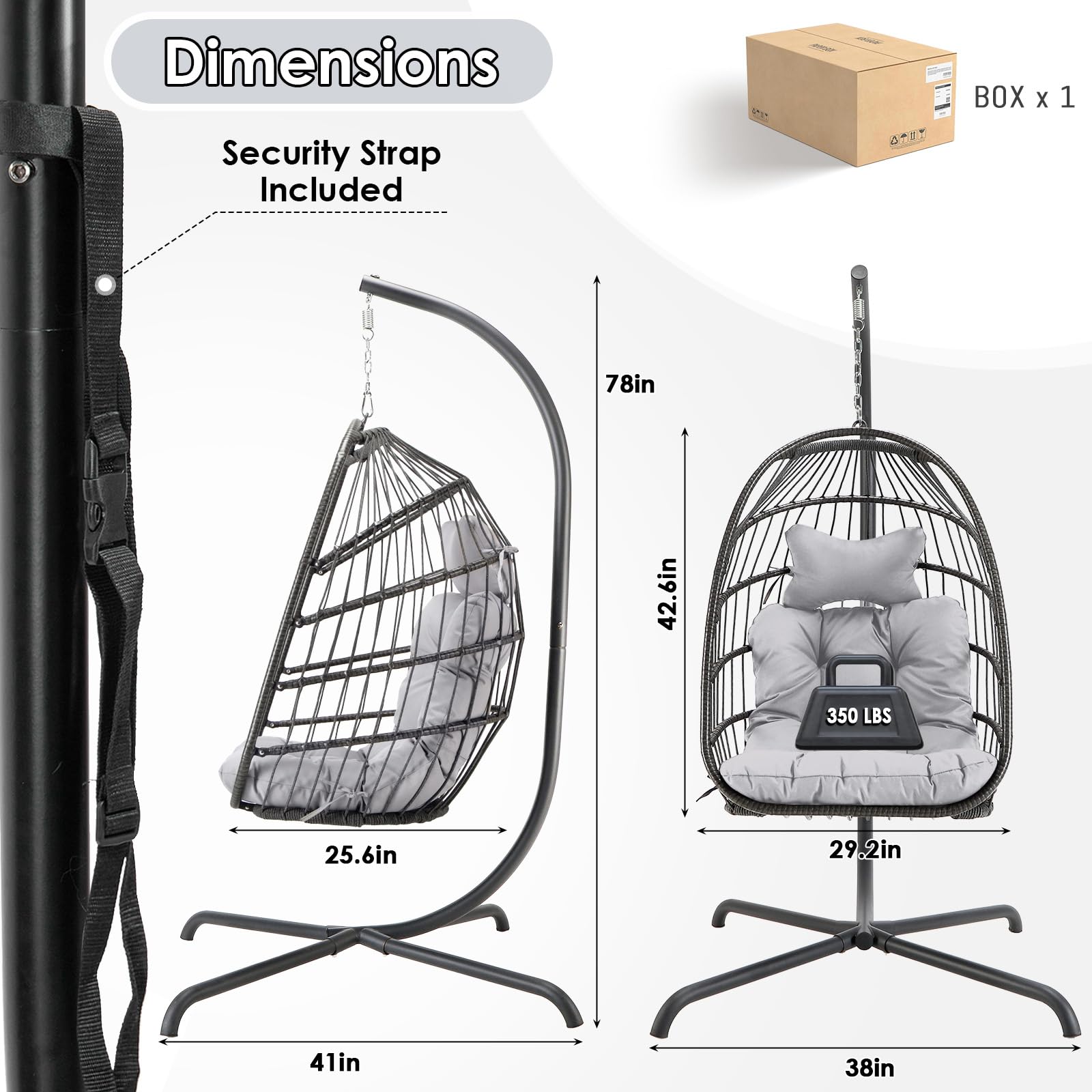 Premium Outdoor Hanging Egg Chair with Stand - Waterproof Cushions & PE Rattan Wicker - Foldable Swing Chair for Patio, Garden, Balcony - Indoor/Outdoor Use - 350lbs Capacity (Light Grey) - Perfect for Relaxing, Reading & Lounging in Your Backyard or Living Room