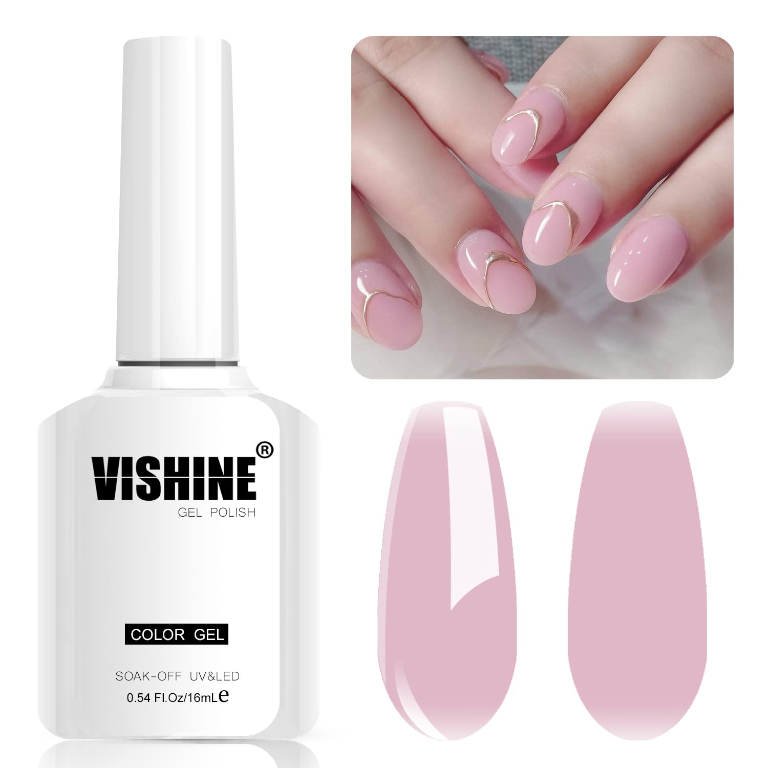 Vishine Soft Candy Pink Translucent Gel Nail Polish - 16ml (0.54Oz) Soak Off LED UV Lamp Jelly Nail Art Gel for Manicure & Pedicure - Perfect for Salon, Home Use & Nail Art Designs (M088)