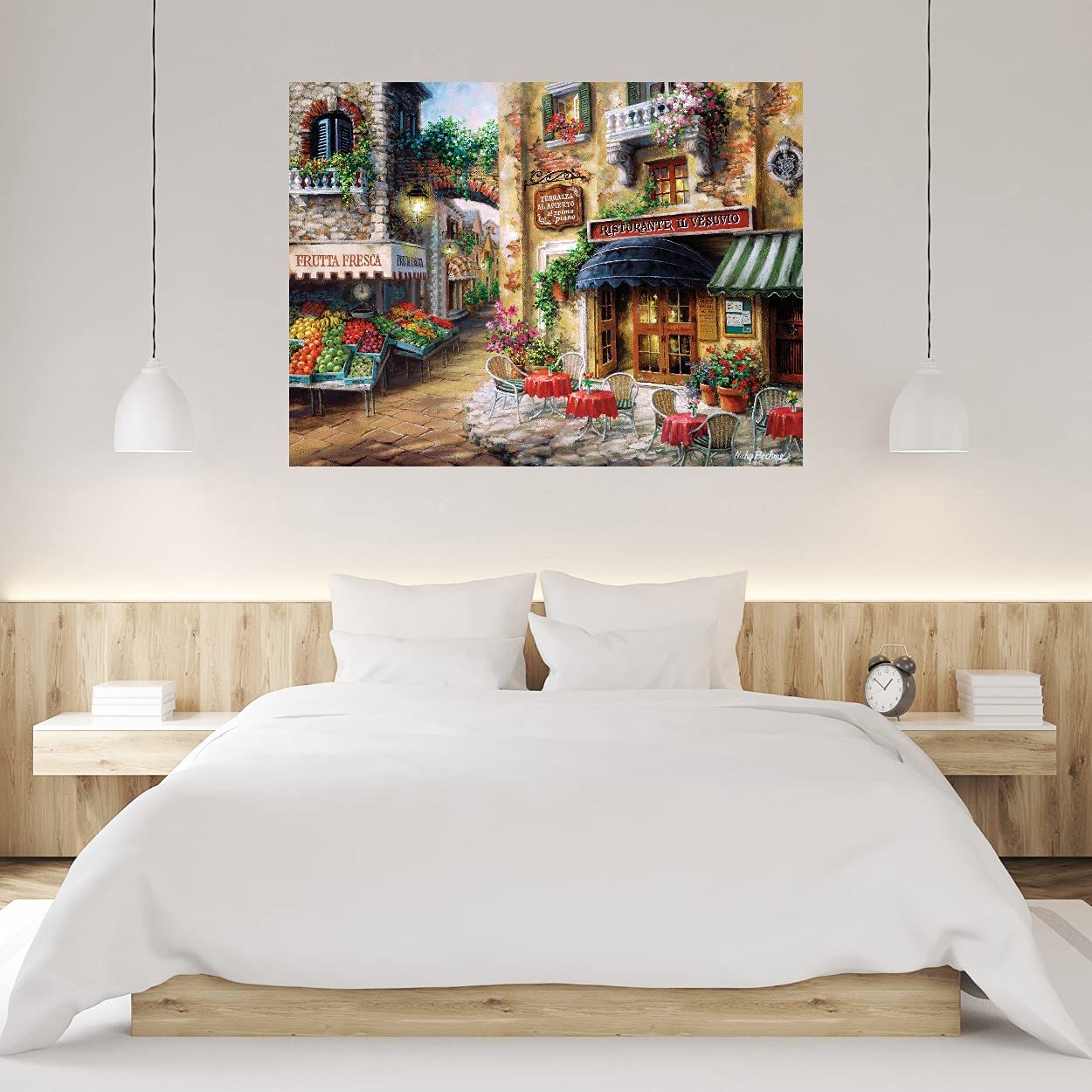 Large French Art Buon Appetito Canvas Wall Decor - 46x35 Inch Cityscape Painting by Nicky Boehme for Living Room & Dining Room | Elegant Home Decor & Gift Idea