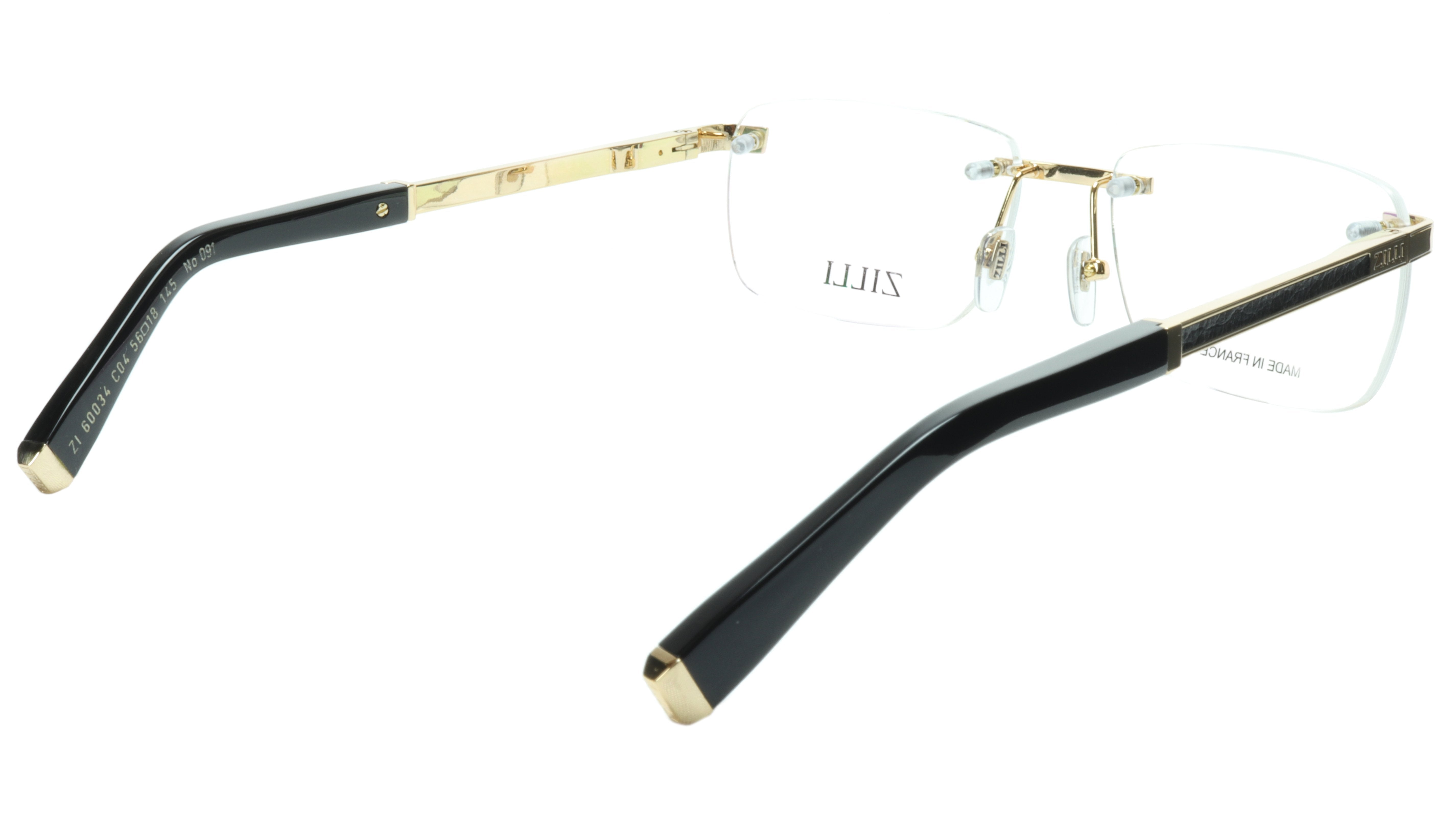 Premium ZILLI Eyeglasses Frame - Titanium Acetate Black Gold - French Made ZI 60034 C04 - Perfect for Business, Reading & Fashion Accessories