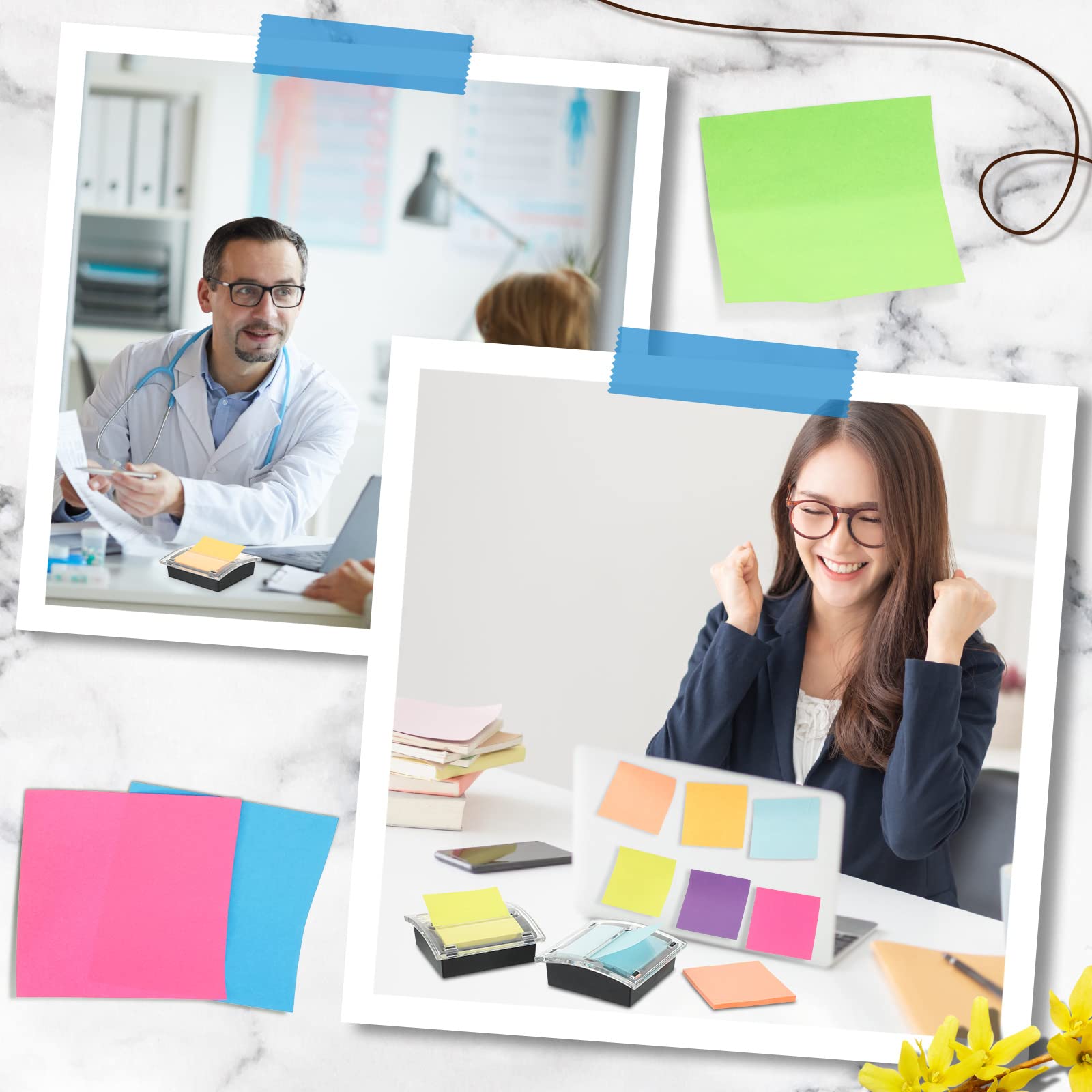 Meanplan 3-Pack Pop-Up Sticky Note Dispenser with 24 Colorful Refill Pads - 3x3 Inch Blank Self-Stick Memo Notes, Black Base Holder - Perfect for Office, School & Home Organization (50 Sheets per Pad)