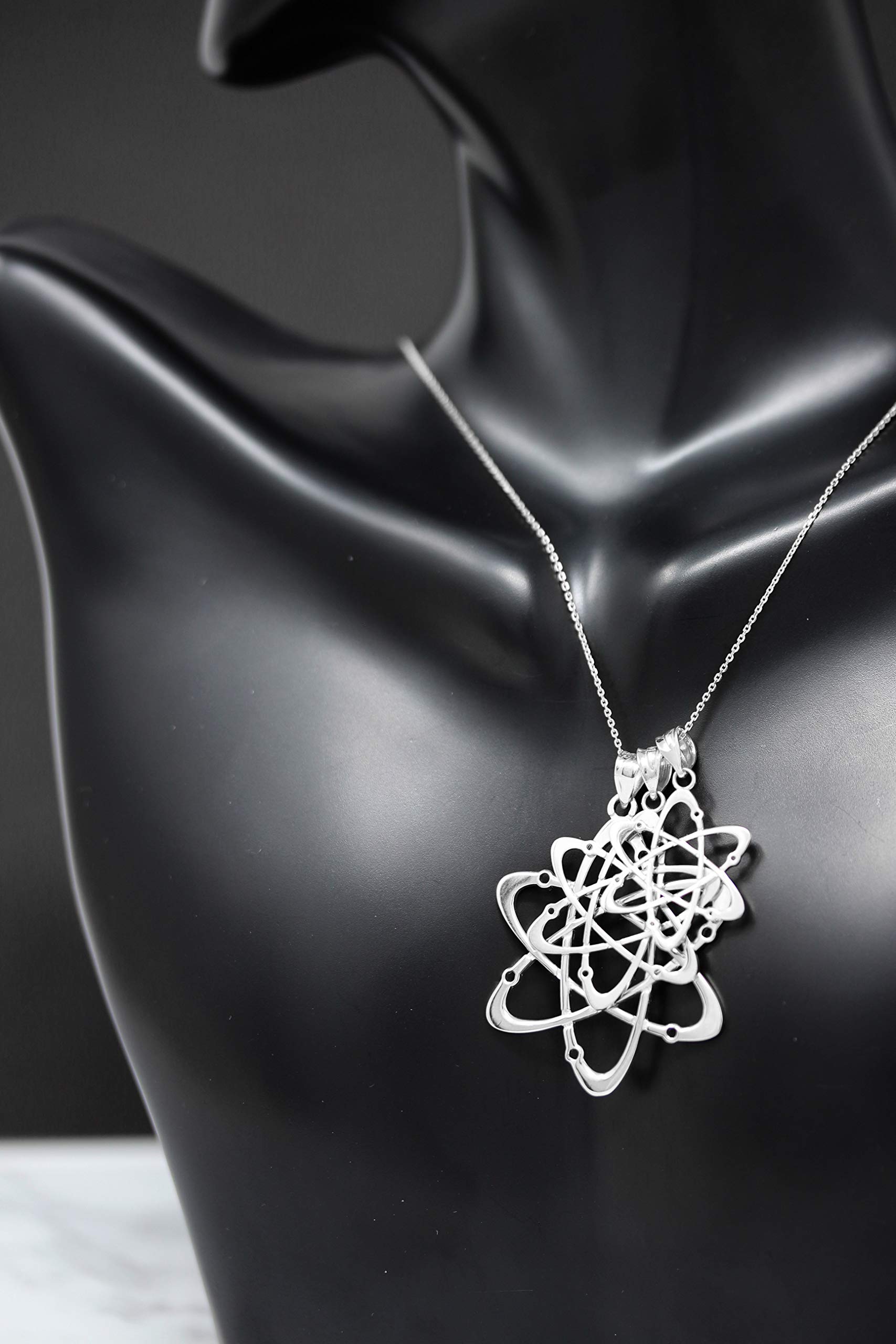 Sterling Silver Carbon Atom Science Reversible Charm Pendant Necklace for Chemistry Lovers - Unique Science Jewelry Gift for Students & Teachers