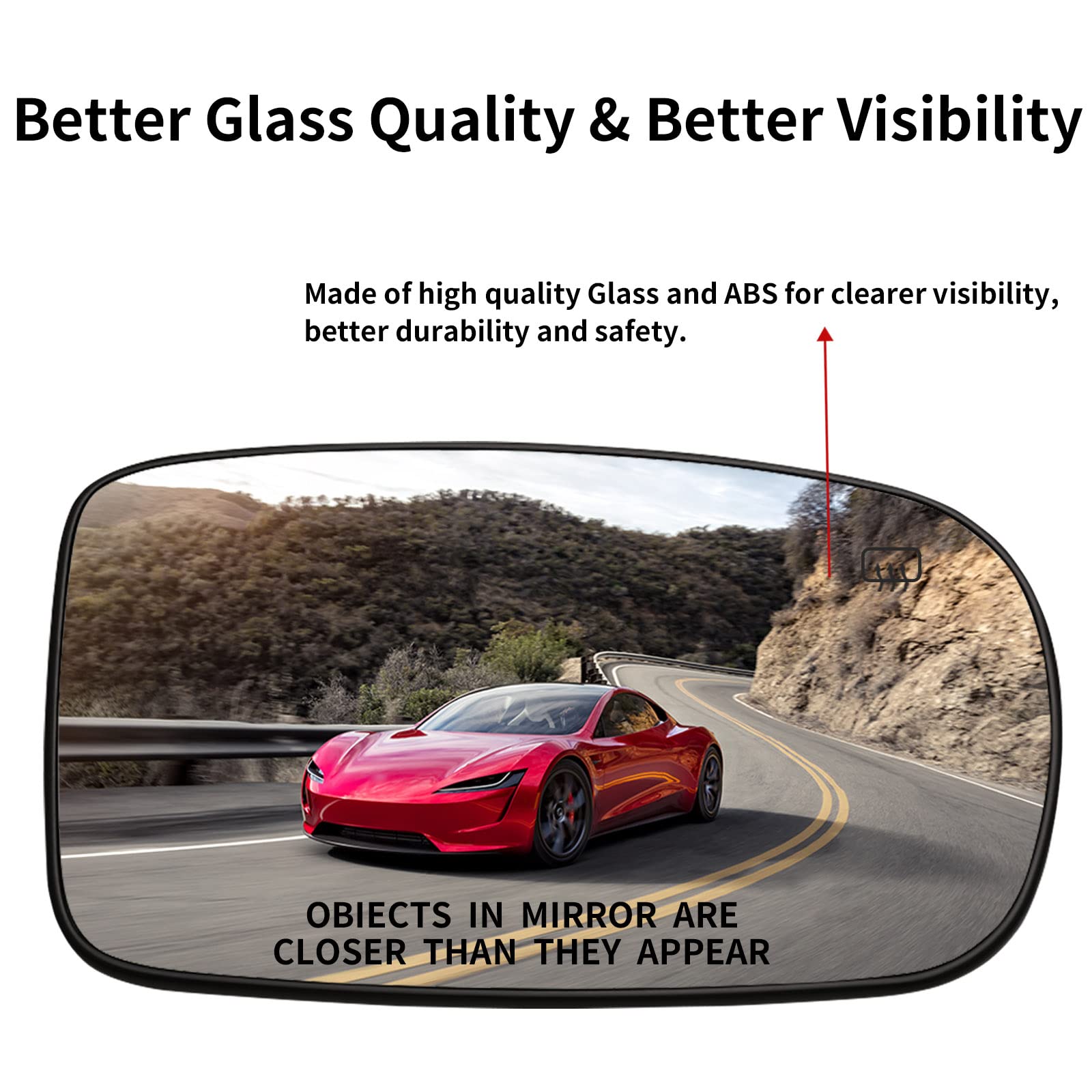 Passenger Side Mirror Replacement for 2011-2017 Chrysler 200, 2012-2021 Chrysler 300, 2011-2021 Dodge Charger & Challenger - Right Heated Convex Rearview Mirror Glass - Perfect for Winter Driving & Enhanced Visibility