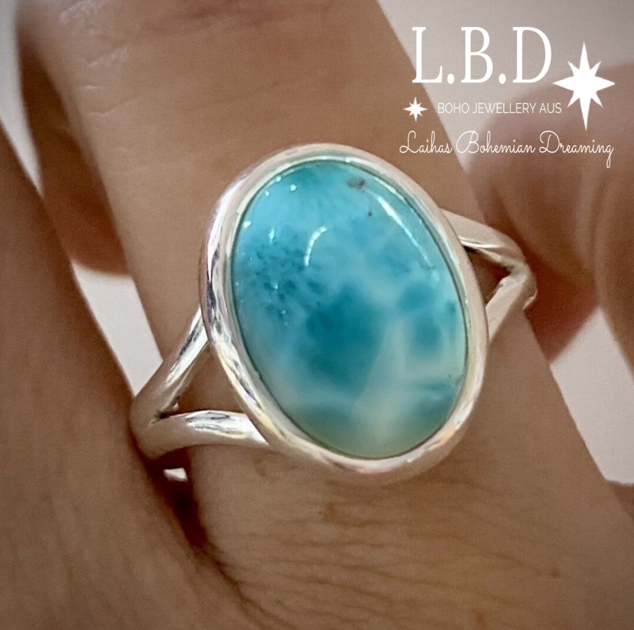 Handmade Classic Oval Larimar Ring - Genuine Blue Stone Jewelry for Women, Perfect for Weddings, Parties & Everyday Elegance