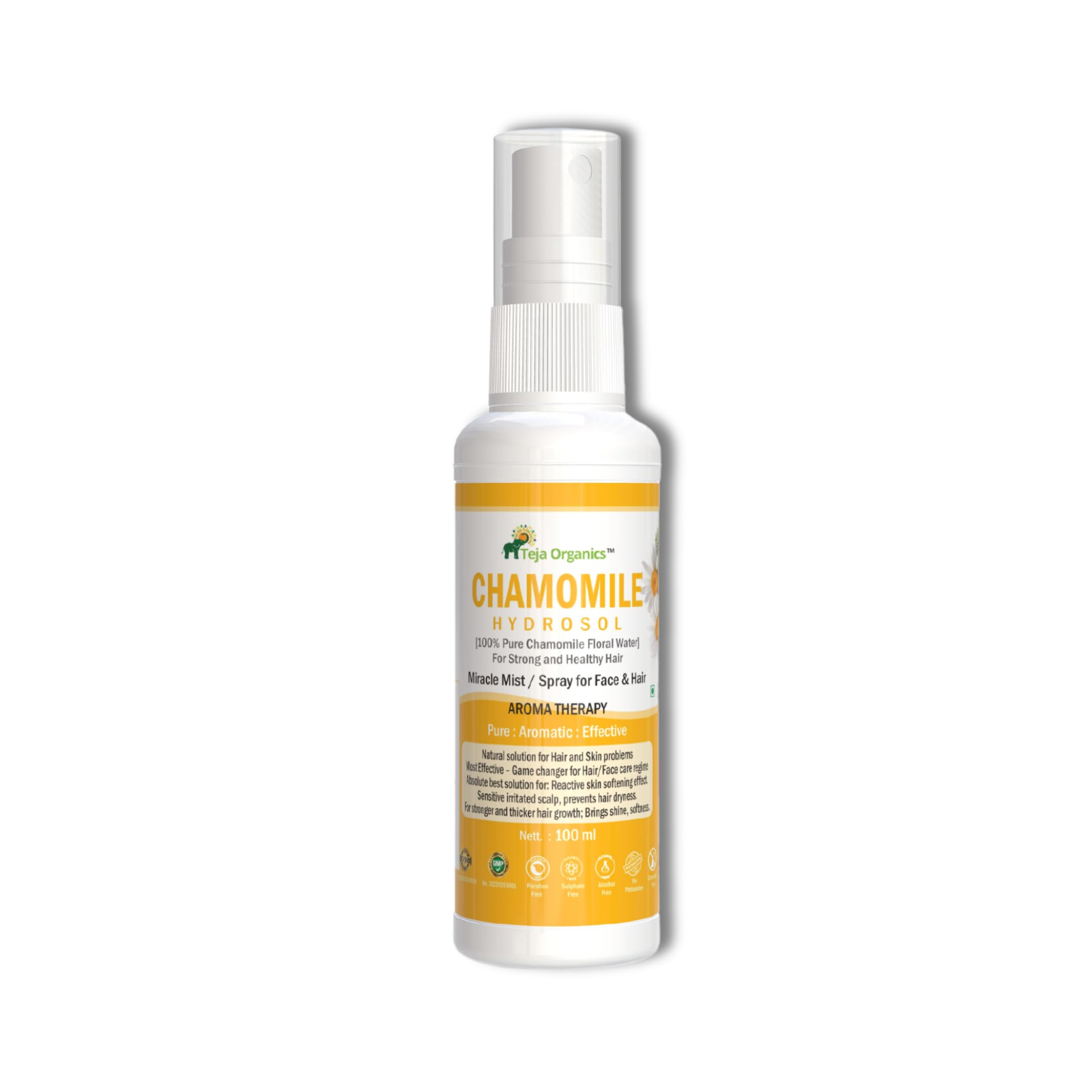 Teja Organics Chamomile Hydrosol - 100% Pure Floral Water for Aromatherapy | Natural Solution for Hair & Skin Care | Face & Hair Mist Spray | Perfect for Relaxation, Skincare Routine & Spa Treatments