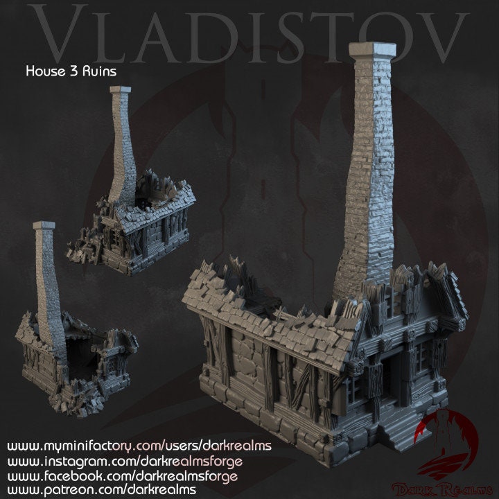 Vladistov House 3 Ruins - Gothic Vampire Haunted Town Terrain Set for Dungeons & Dragons RPG Tabletop Games | Perfect for Dark Fantasy Campaigns & Horror-Themed Adventures