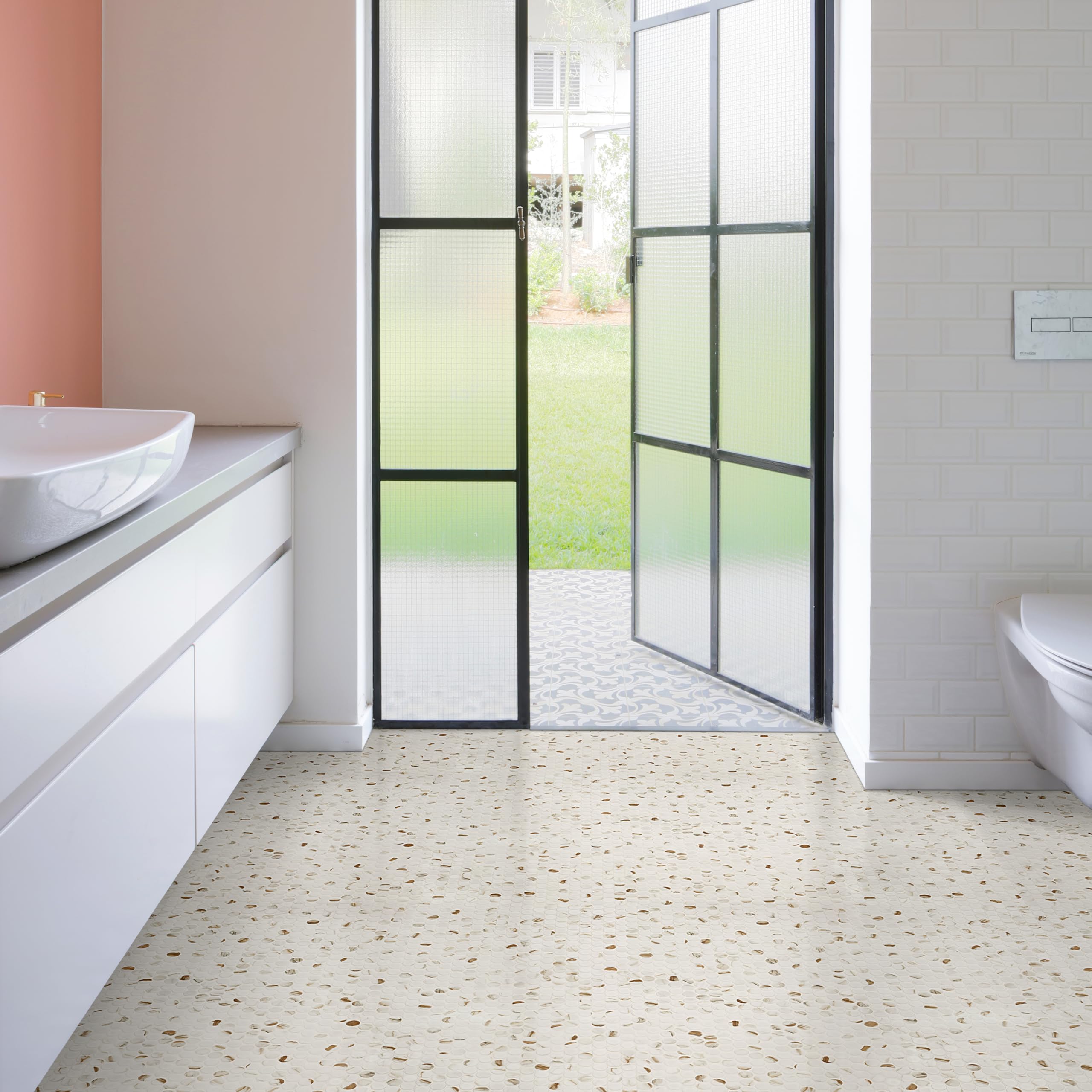 MSI Calacatta Gold 11x12 Inch Round Matte Porcelain Tile - Kitchen Backsplash, Bathroom Floor & Wall Tile, Shower Wall Mosaic - Premium Mesh-Mounted Ceramic Tiles for Modern Home Renovation