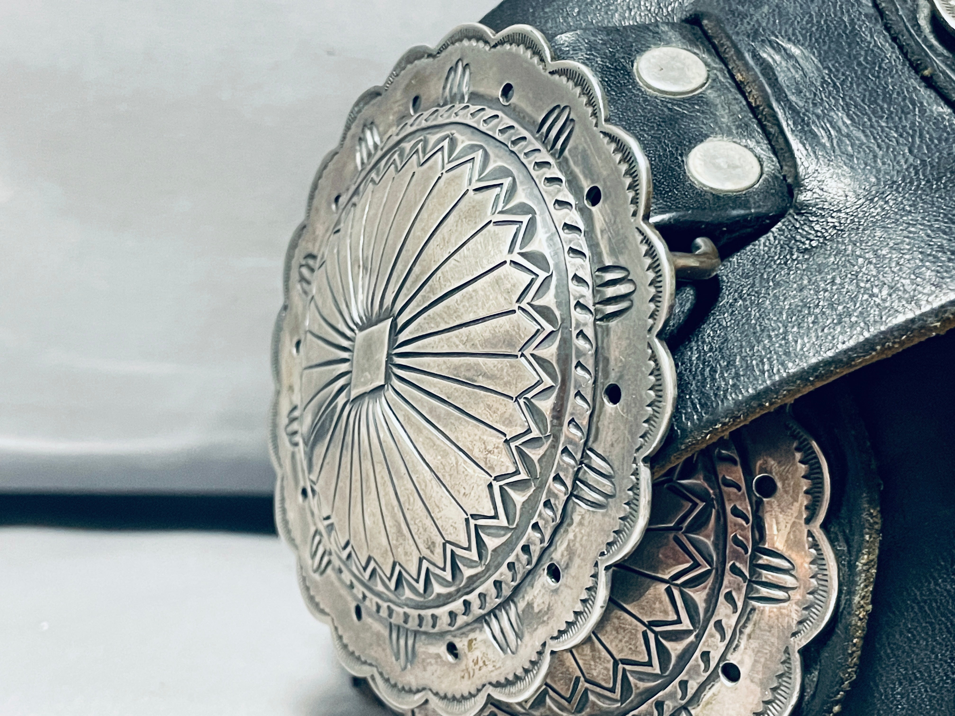 Vintage Navajo Sterling Silver Concho Belt - 1104g Authentic Native American Jewelry for Western Fashion & Boho Style