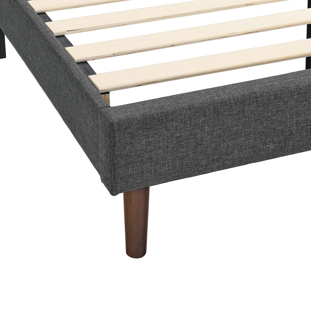 King Size Dark Grey Linen Upholstered Platform Bed Frame with Square Stitch Tufted Headboard & Wooden Slats - Adjustable Height for Modern Bedroom Decor