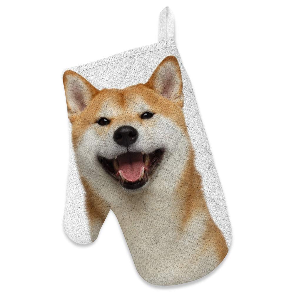 Premium Kitchen Apron Set with Pockets - Adjustable Dog Print Cooking Apron, Heat-Resistant Oven Mitt & Pot Holder (3-Piece) - Ideal for Baking, Grilling & Home Cooking - Cute Shiba Inu Design