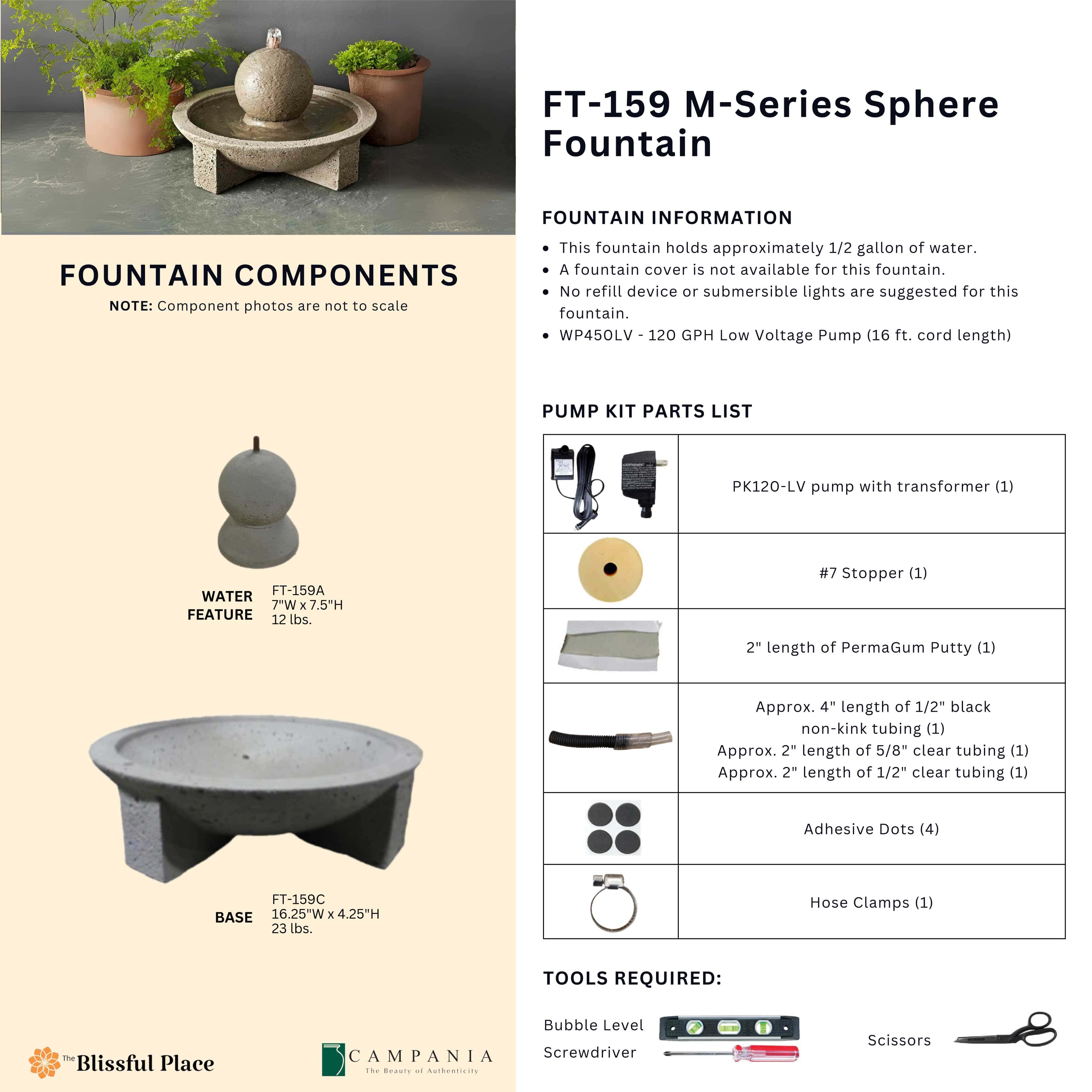 Premium M Series Sphere Fountain by Campania International - Elegant Outdoor Water Feature for Garden, Patio, and Landscape Decor