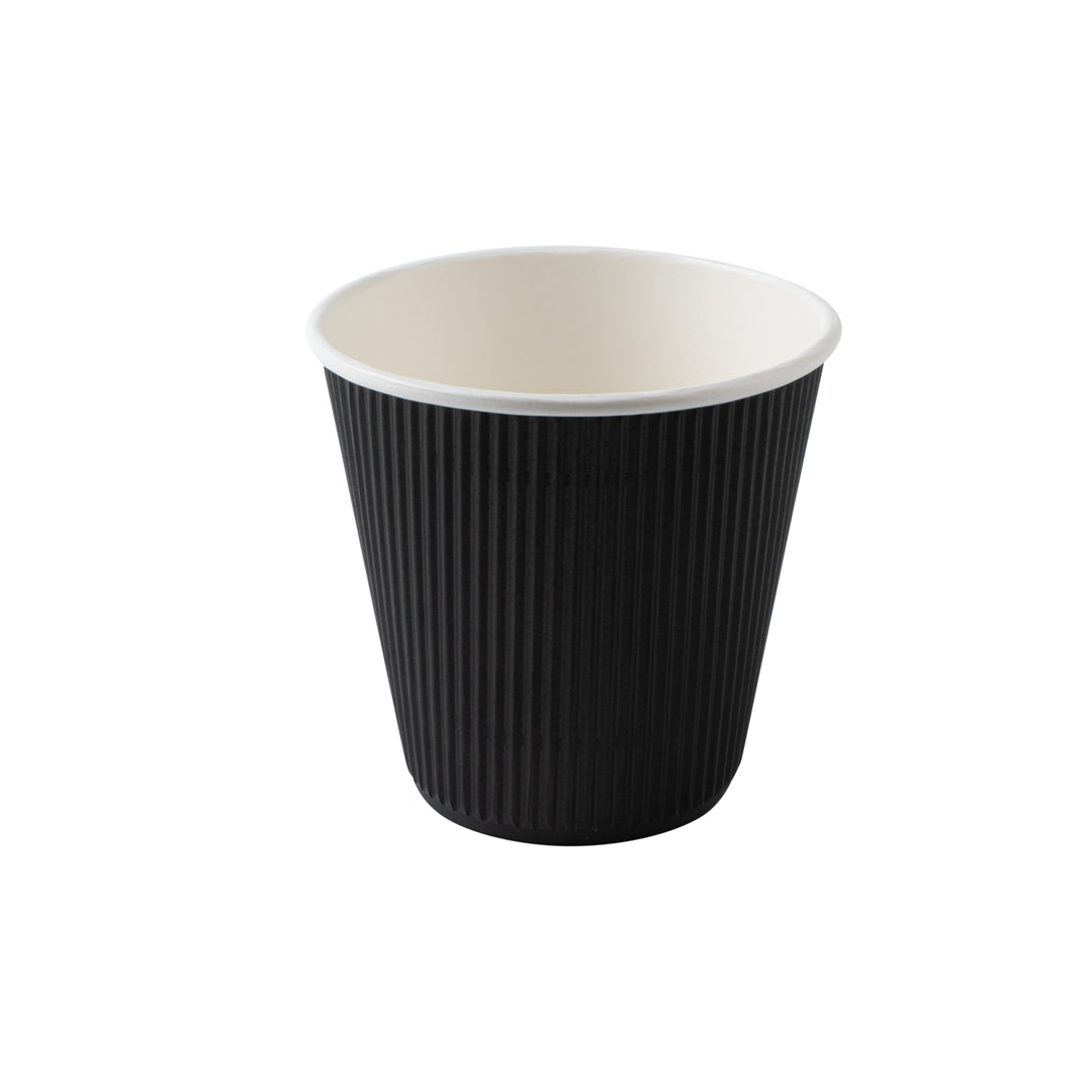 8 oz Black Ripple Wall Paper Coffee Cups with Lids - 20 Count Bulk Pack (3.5