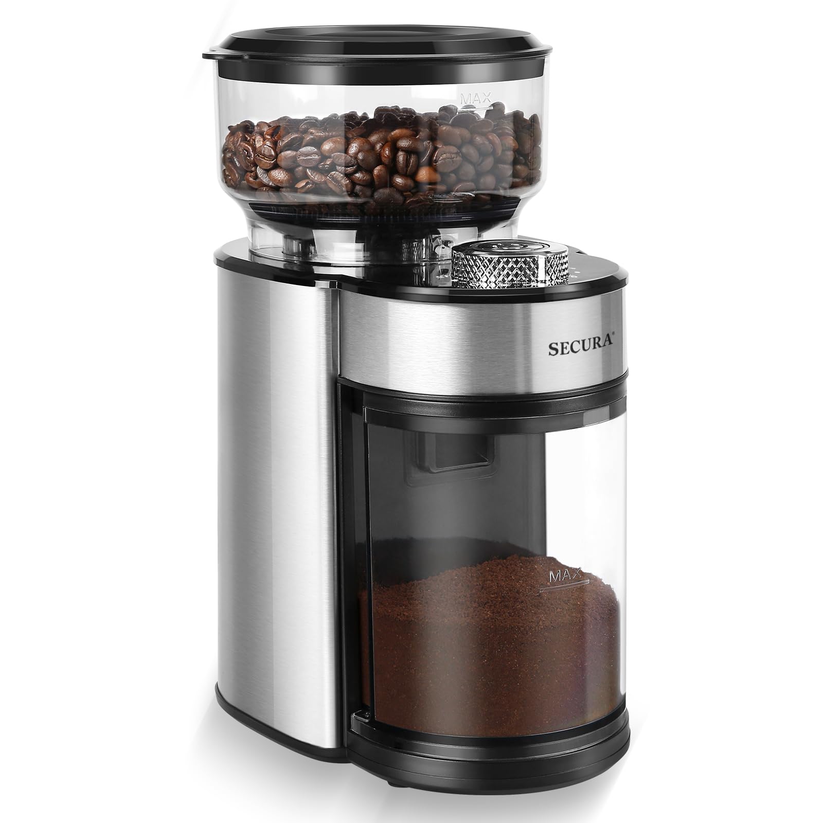 Secura Electric Conical Burr Coffee Grinder - 25 Precise Grind Settings for 2-12 Cups | Perfect for Home, Office & Espresso Brewing | Durable Stainless Steel Coffee Bean Grinder