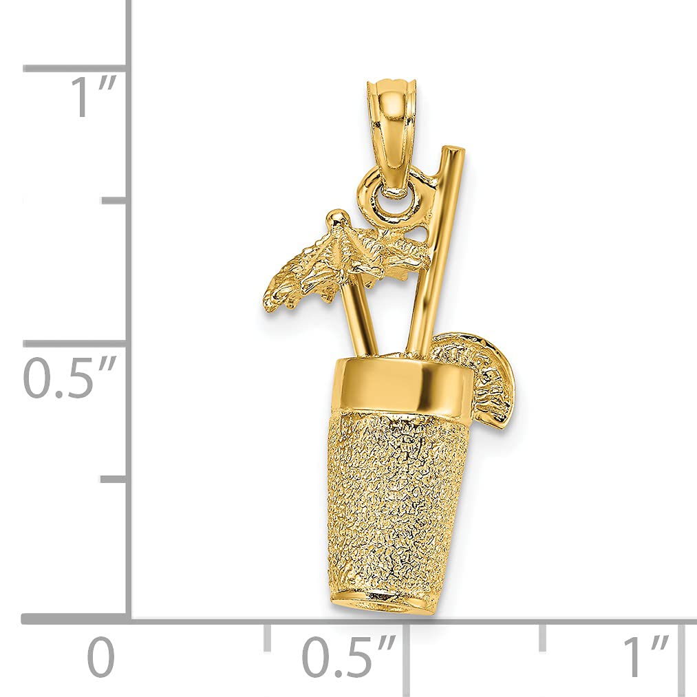 14K Yellow Gold 3D Textured Cocktail Drink Charm Pendant - Elegant Jewelry for Parties, Night Out & Special Occasions