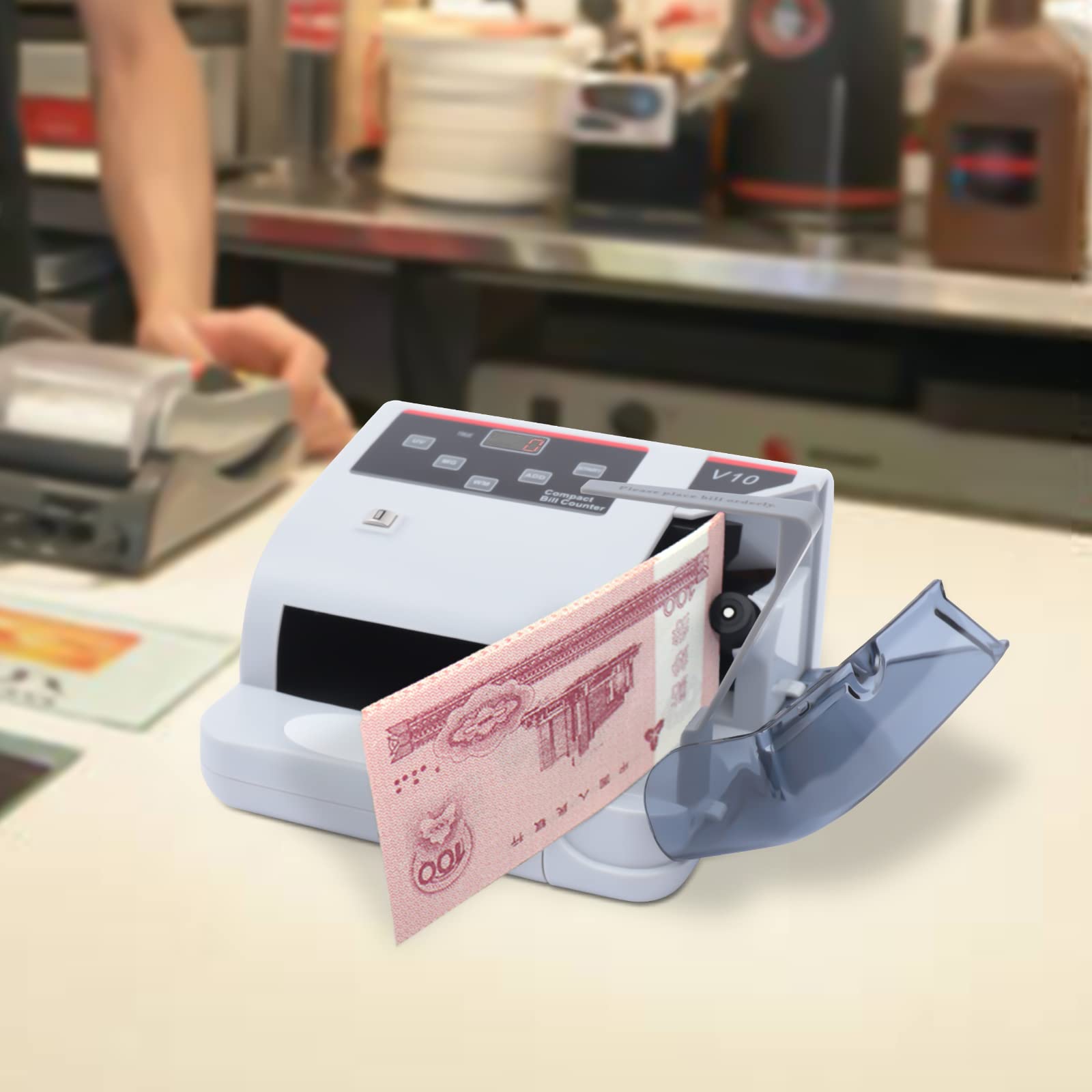 Portable Money Counter Machine with UV/MG/WM Counterfeit Detection - Multi-Currency Bill Counter for USD, EUR, GBP - 100-240V LED Display Cash Counting for Banks, Retail Stores, and Small Businesses