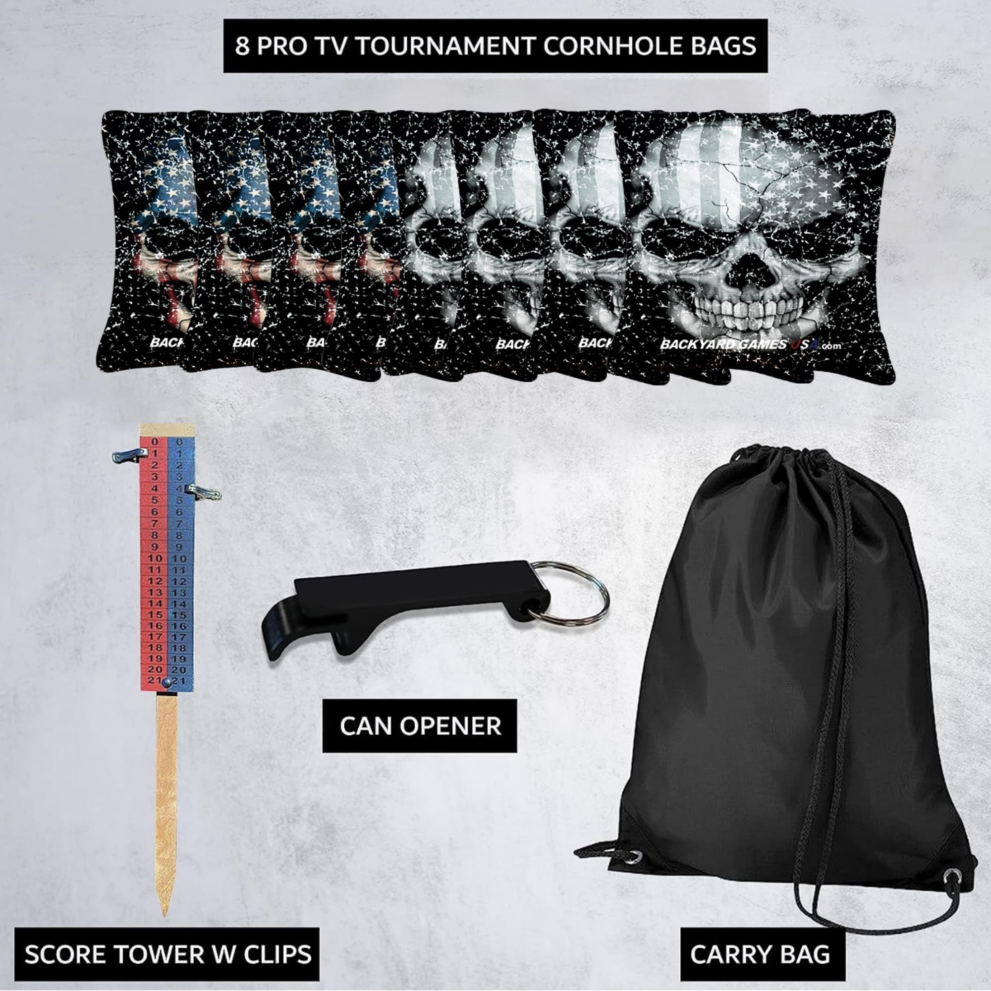 Pro Cornhole Bags Set of 8 - Regulation Tournament Cornhole Bean Bags | Premium Slick & Stick Design for Professional Play | Made in USA | Perfect for Backyard Parties, Tailgating & Outdoor Games
