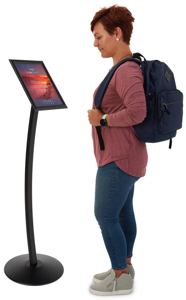 8.5 x 11 Inch Floor Standing Sign Holder - Snap Open Frame for Posters & Flyers - Durable Black Powder Coated Aluminum - Perfect for Retail Stores, Restaurants & Trade Shows
