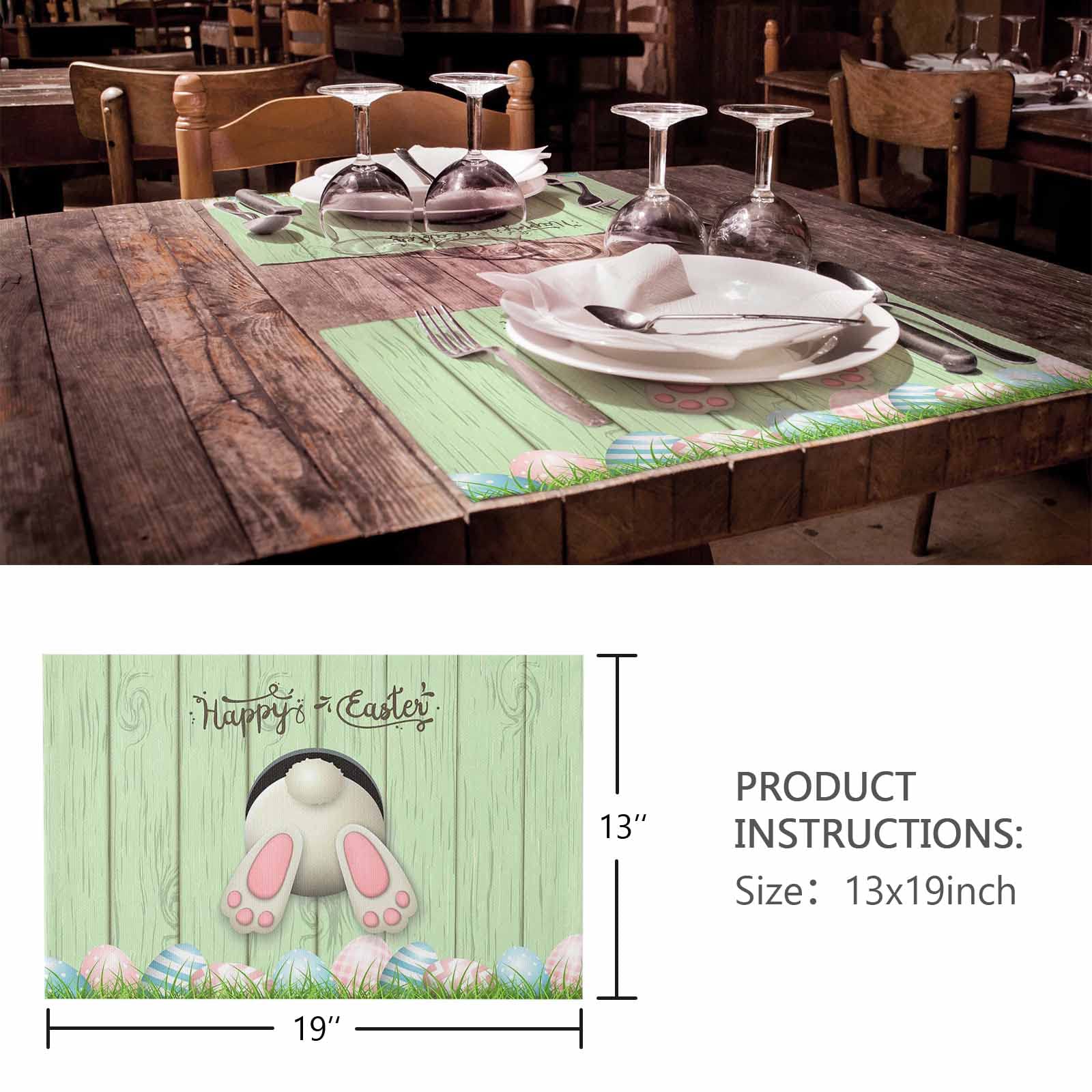 Easter Placemats Set of 4 - Waterproof & Wipeable Bunny Egg Design Spring Table Mats for Kitchen & Dining Decor | Perfect for Easter Brunch, Holiday Gatherings & Spring Celebrations