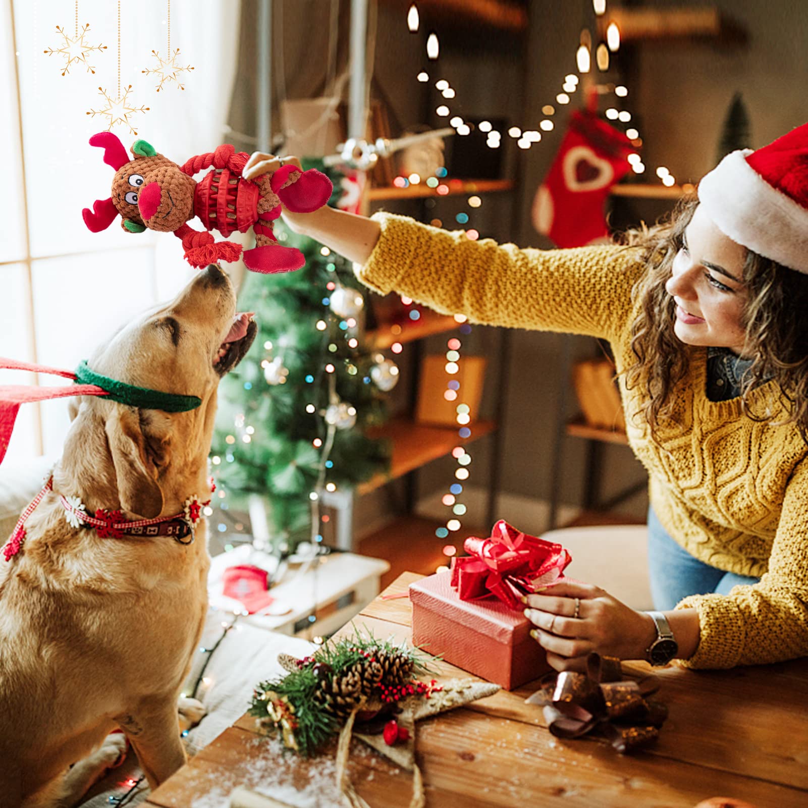 MEWTOGO Christmas Squeaky Dog Toys - Durable Chew Toys for Aggressive Chewers, Interactive Puppy Chew Toys for Large Medium Small Dogs (Elk Design) - Perfect Holiday Gift for Pets & Fun Playtime Indoors/Outdoors