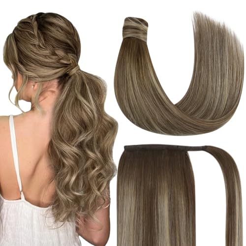 Pony-3-#3/8/22 Darker Brown Fading To Ash Brown Mix Light Blonde Balayage