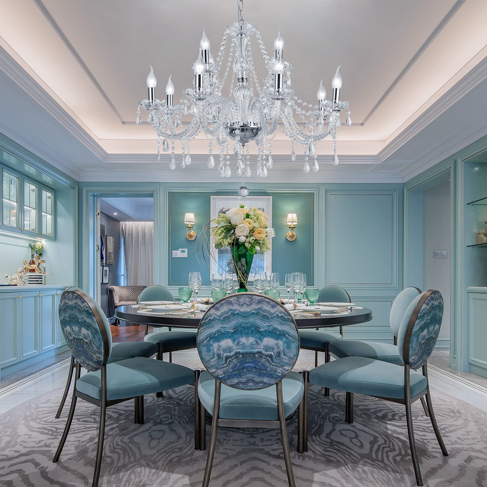 Luxury Silver 15-Light K9 Crystal Chandelier - Modern Dining Room Chandelier & Glass Ceiling Pendant Light for Living Room, Bedroom, Hallway, Balcony | Elegant Lighting for Weddings, Restaurants, Hotels & Home Decor
