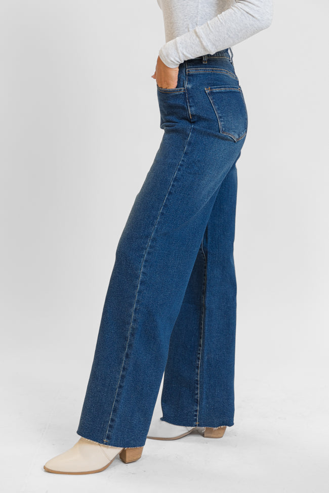 Kelsea Women's Dark Wash Wide Leg Jeans - High Waisted Stretch Denim Pants for Casual Wear & Everyday Outfits