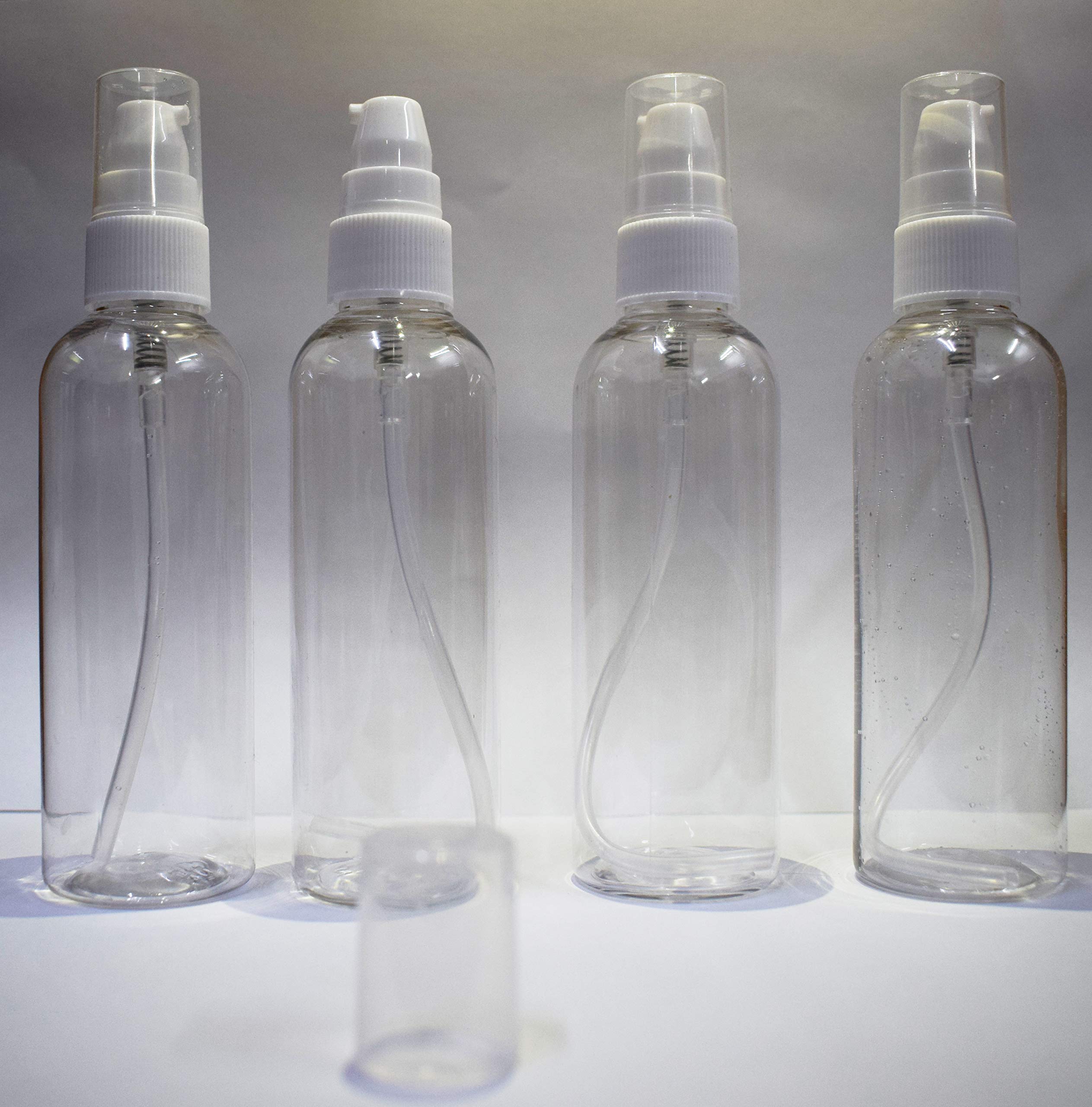 Vedini 100ml Lotion Pump Bottles (4-Pack + Sticker Set) - Refillable Dispenser for Lotion, Hair Oil, Shampoo & Medicine | Travel-Friendly, Bathroom & Salon Organizer