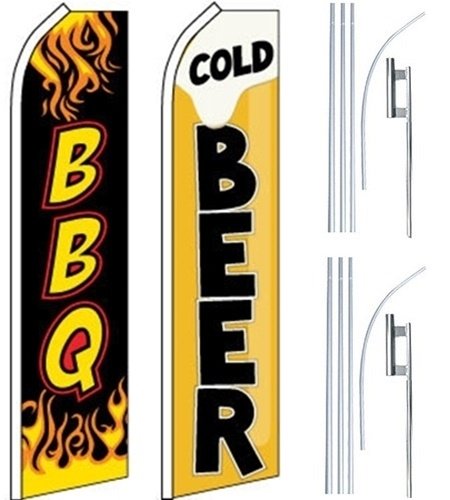 2 Pack Food Restaurant Swooper Flutter Flags & Poles for BBQ Parties, Cold Beer Events, and Outdoor Dining Decorations