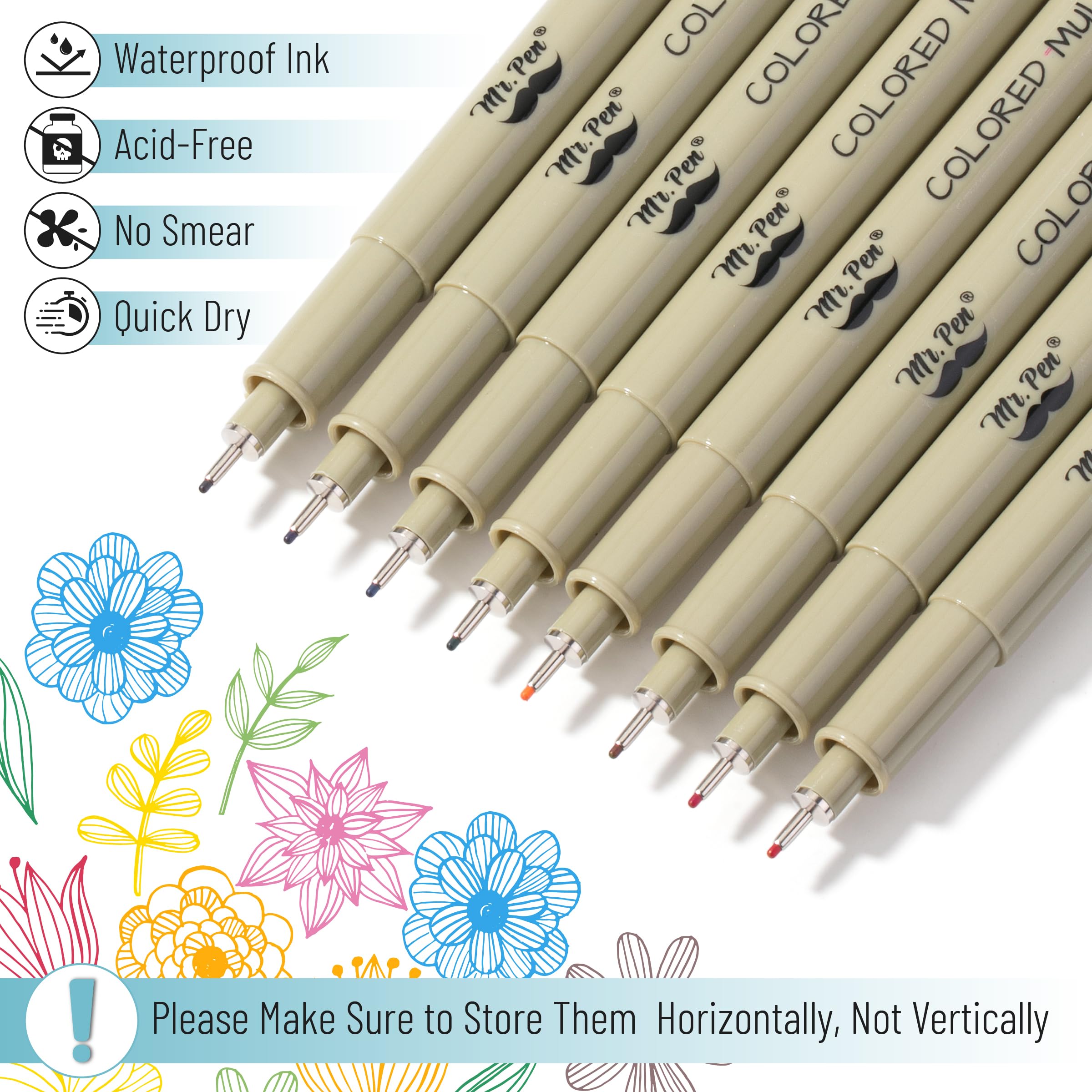 Mr. Pen- 8 Pack 0.45mm Fine Point Drawing Pens for Artists, Colorful Fineliner Pens for Sketching, Bible Journaling & Art Projects - Perfect for Sketchbooks, Bullet Journals & Calligraphy
