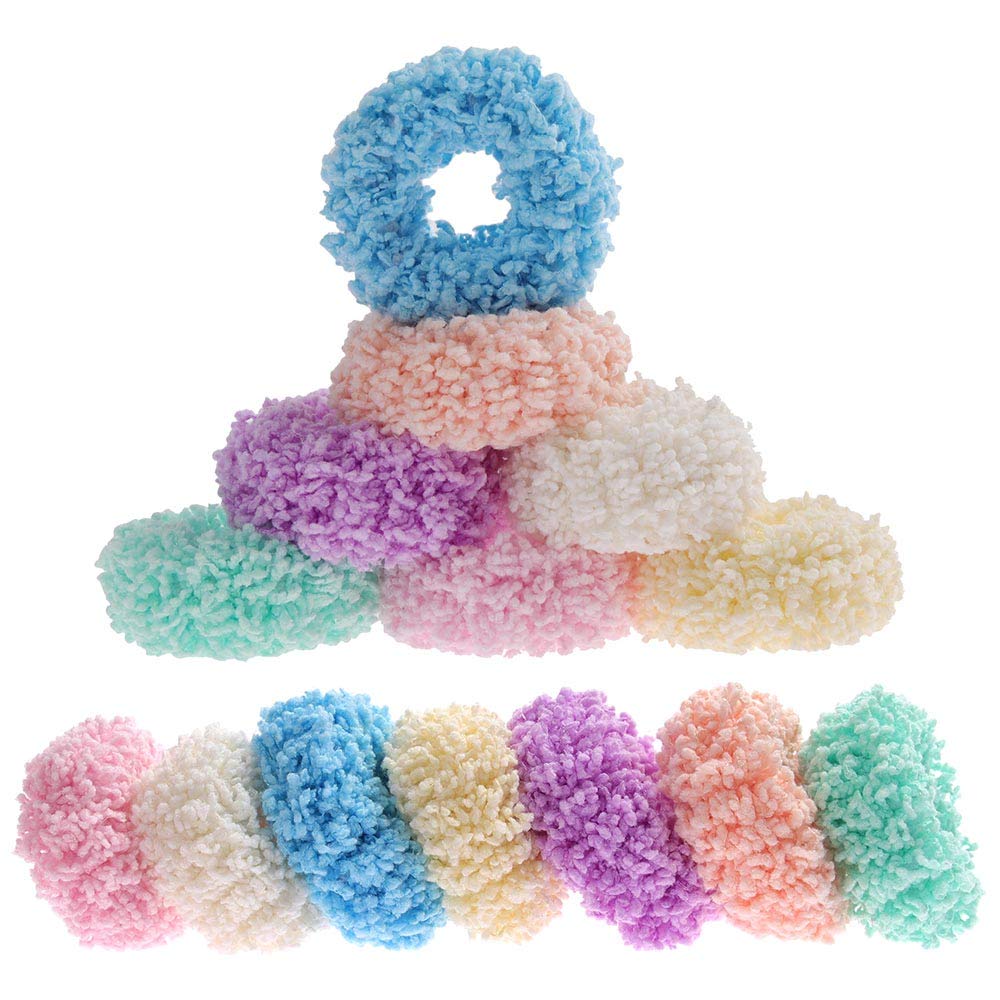 14-Pack Soft Plush Luminous Hair Scrunchies - Thick Stretchy Hair Ties & Ponytail Bands for Women & Girls (7 Candy Colors) - Perfect for Workouts, Yoga, School & Everyday Hair Styling