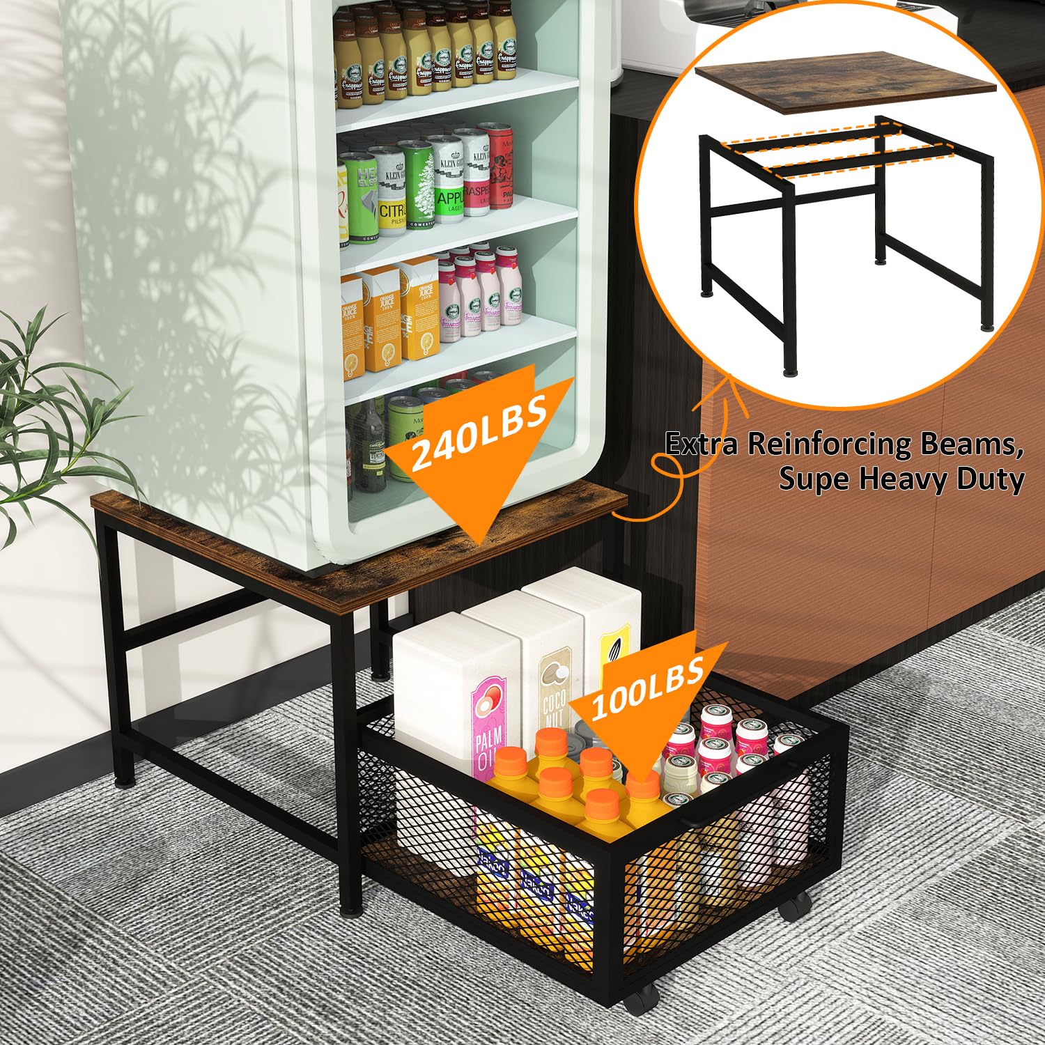 Mini Fridge Stand with Storage - Rolling Cabinet Cart with Wheels, Heavy Duty Refrigerator Table Shelf for Dorm, Home & Office | Perfect for Small Spaces, Bedrooms & Retro Decor