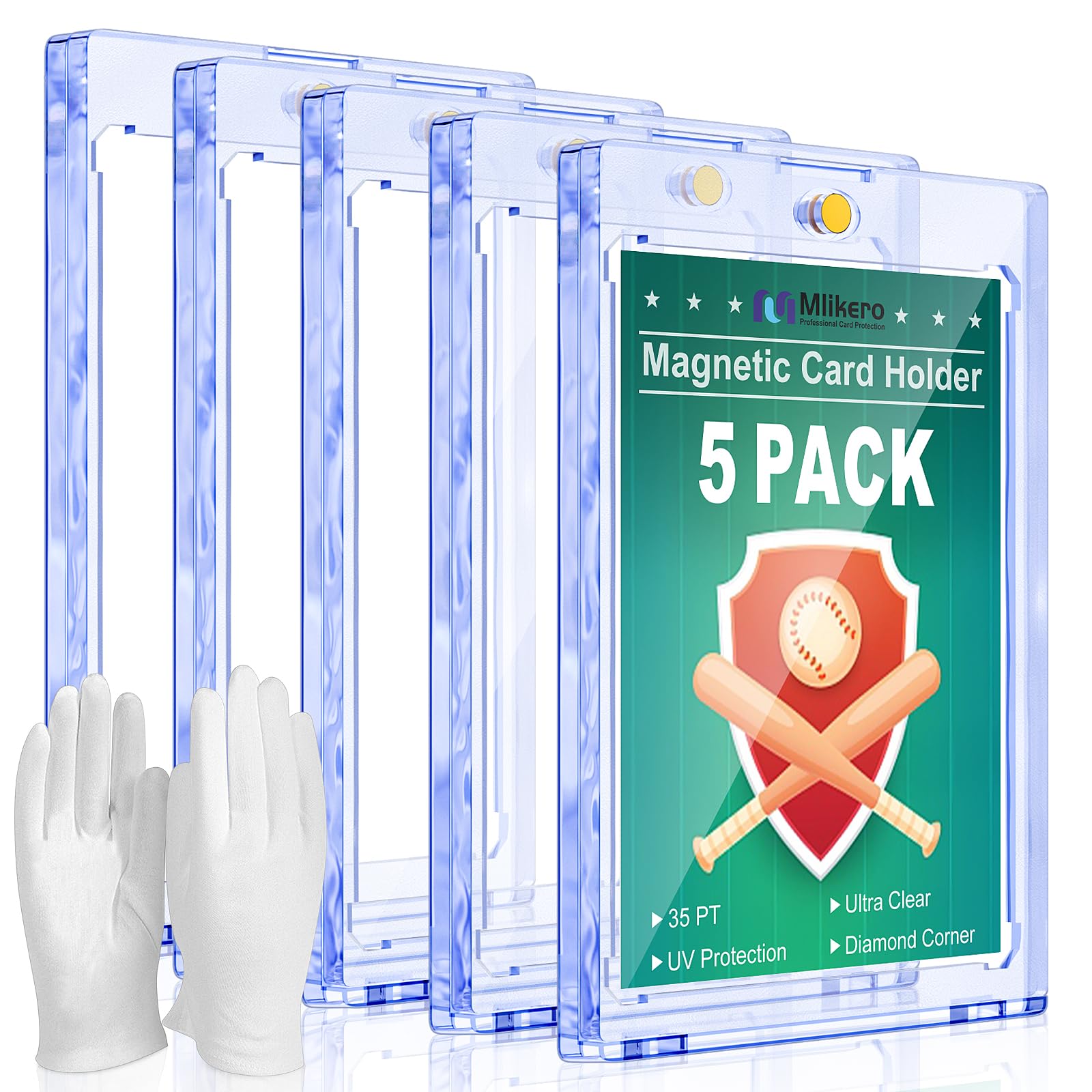 5ct Magnetic Card Holder for Trading Cards - 35pt Ultra Clear Baseball Card Protector, Hard Plastic Sleeves for Sports & Game Cards - Perfect for Collecting, Displaying, and Protecting Valuable Cards
