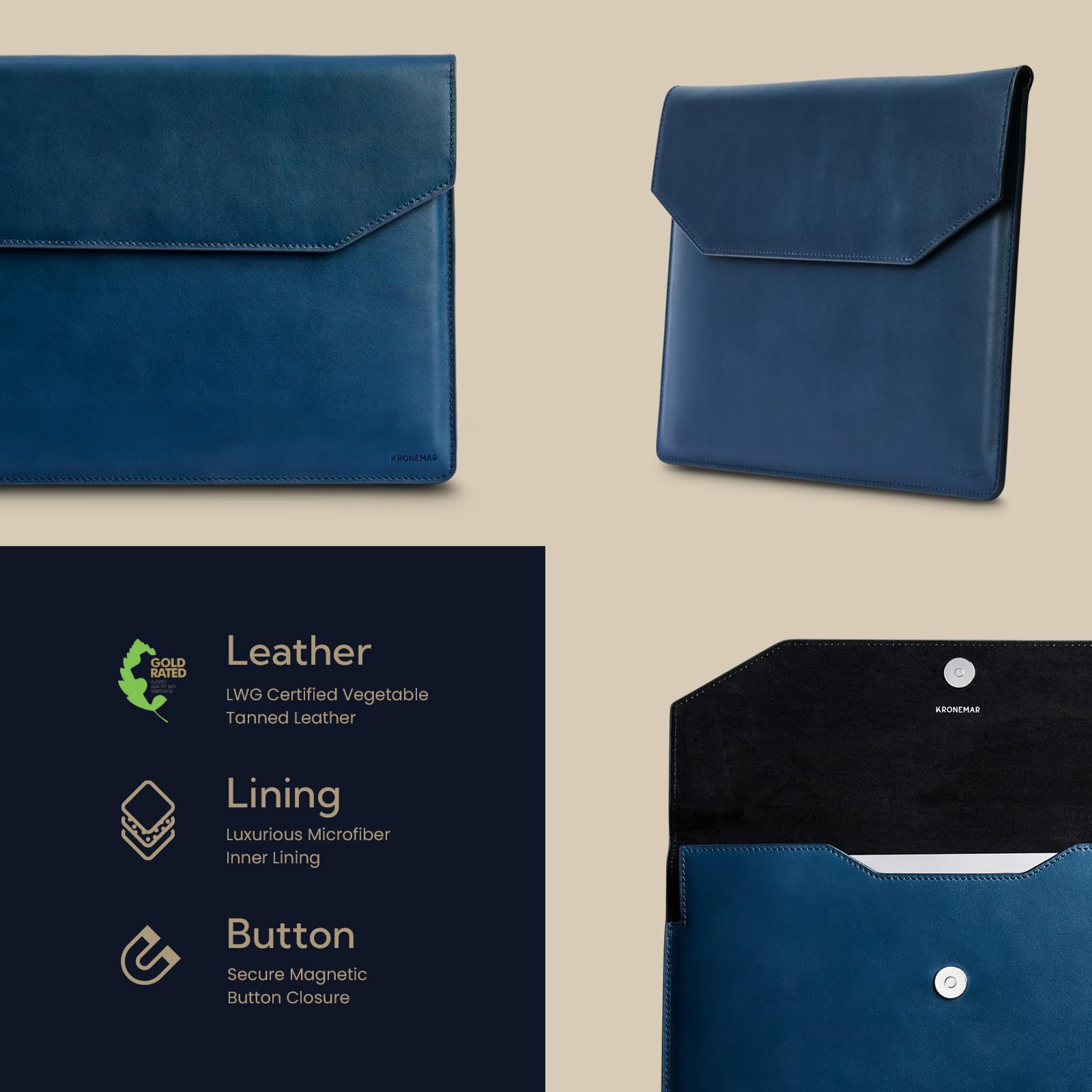 14 Inch Genuine Full-Grain Leather Laptop Sleeve Case for MacBook Pro 14