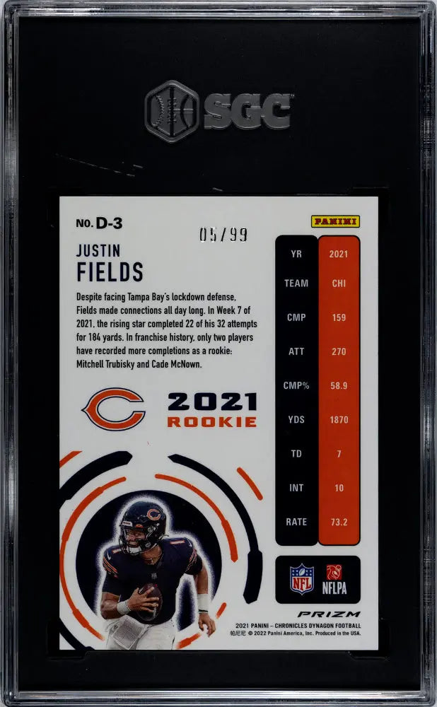 2021 Panini Chronicles Justin Fields Rookie Card SGC 10 Dynagon Red Prizm /99 - Perfect for Football Collectors, Investment & Display