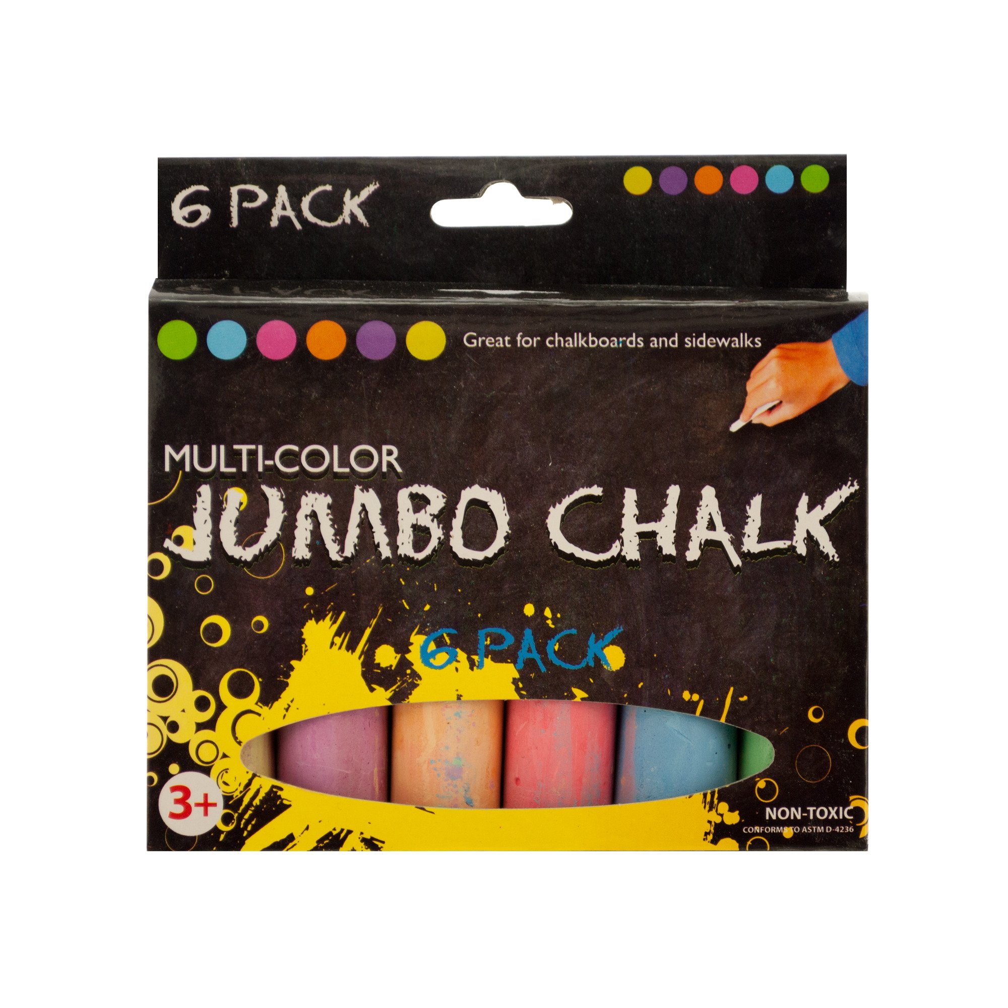 Jumbo Sidewalk Chalk - Pack of 6 Vibrant Colors - Non-Toxic Outdoor Chalk for Kids - Perfect for Driveway Art, Playground Fun & Outdoor Learning Activities
