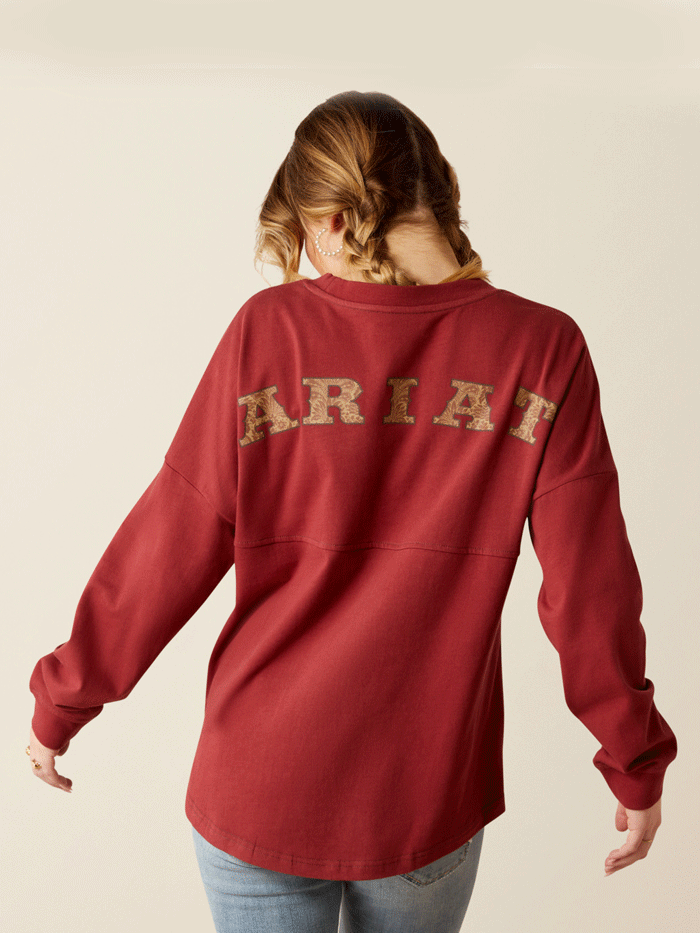 Ariat Women's Tooled Logo Oversized T-Shirt - Burnt Russet | Western Style Casual Tee for Everyday Wear & Outdoor Activities