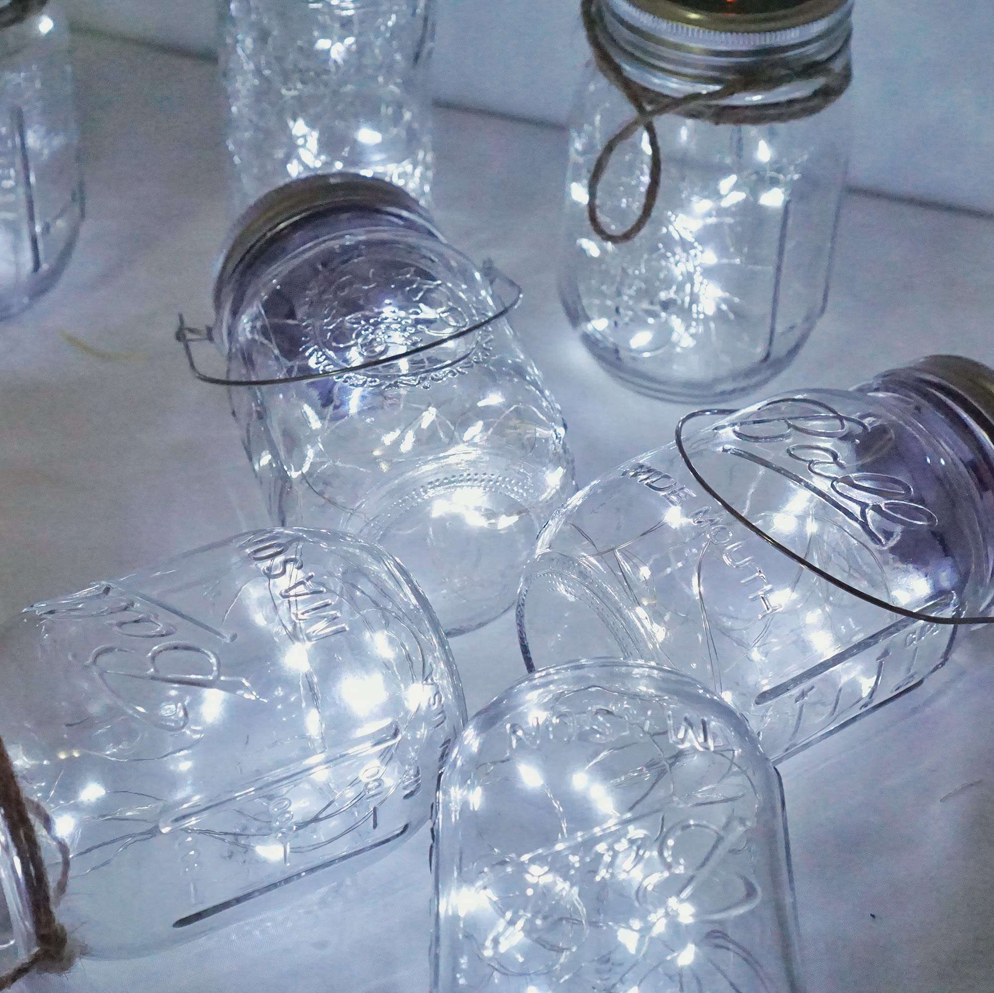 Decorman Solar Mason Jar Lights - 8 Pack Waterproof Fairy Star Firefly String Lights with Hangers for Outdoor Patio, Yard, Garden, Party, Wedding & Christmas Decor (Jars Not Included) - Perfect for Romantic Ambiance, Backyard Lighting & Holiday Displays