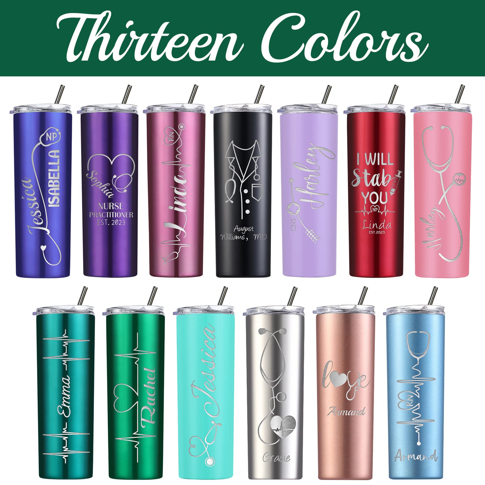 Personalized Nurse Tumbler 20oz - Custom Stainless Steel Insulated Skinny Cup with Name Engraving, Lid & Straw - Perfect Medical Assistant Graduation Gift for Women - Ideal for Hospitals, Clinics & Nursing School